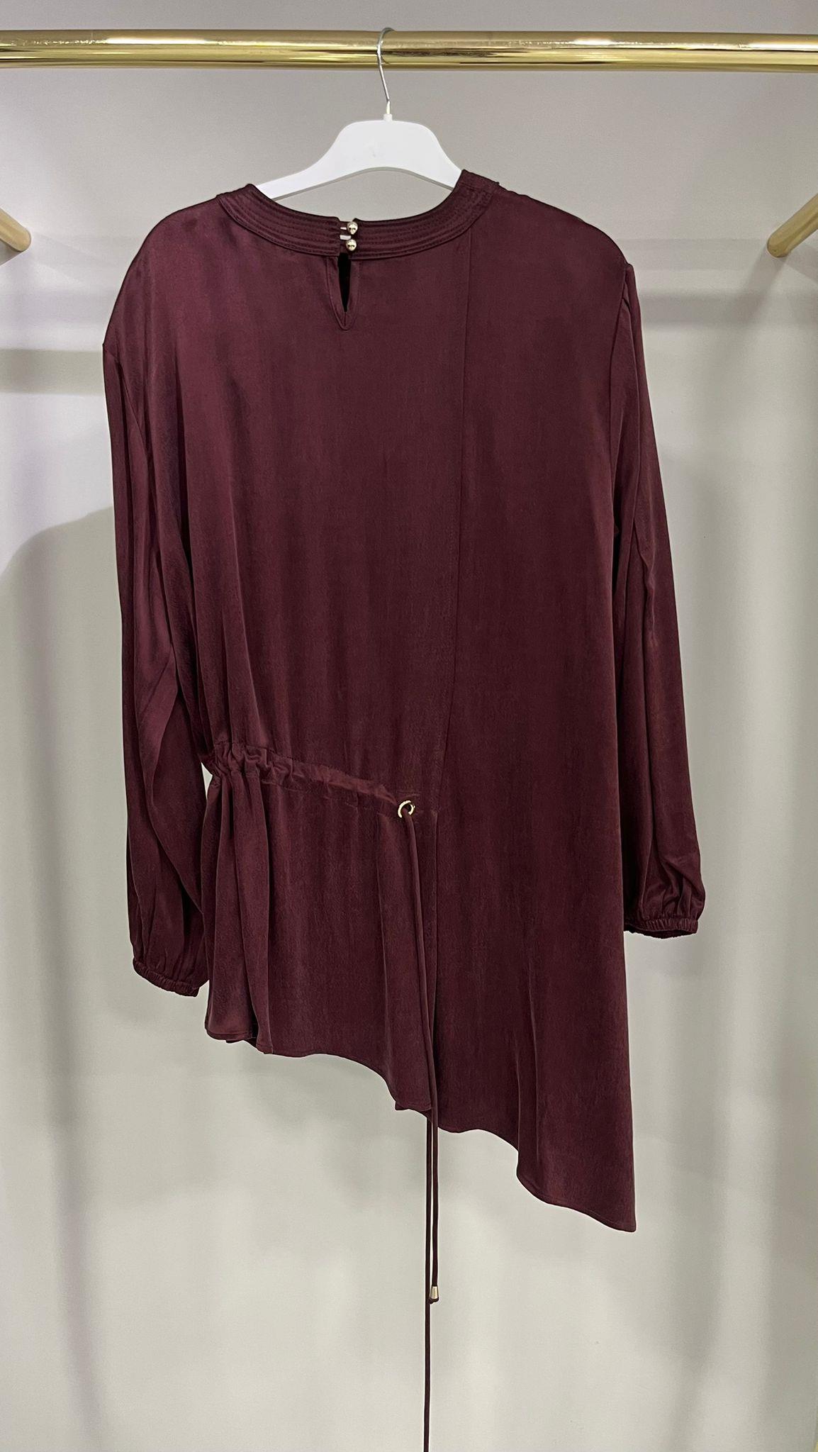 Clande Yandan Bağlamalı Bordo Tunik