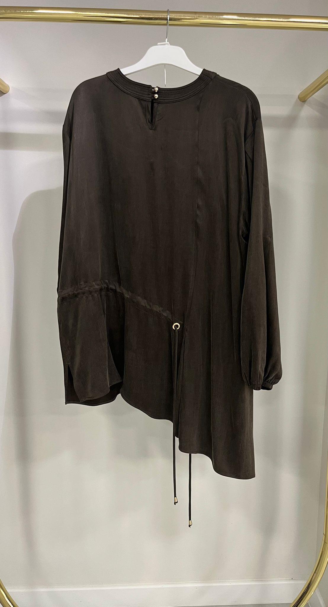 Clande Yandan Bağlamalı Kahve Tunik