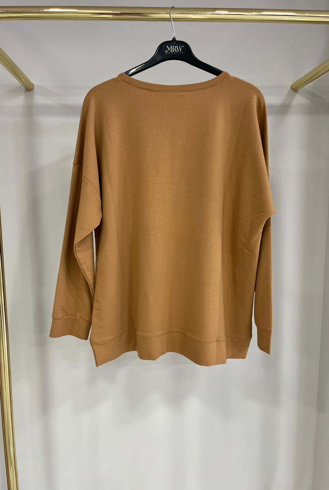 Lal Çiçek Detaylı Camel Sweatshirt