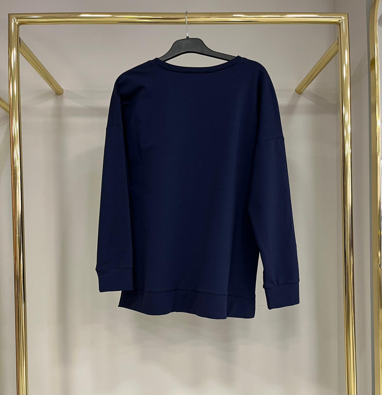 Lal Çiçek Detaylı Lacivert Sweatshirt