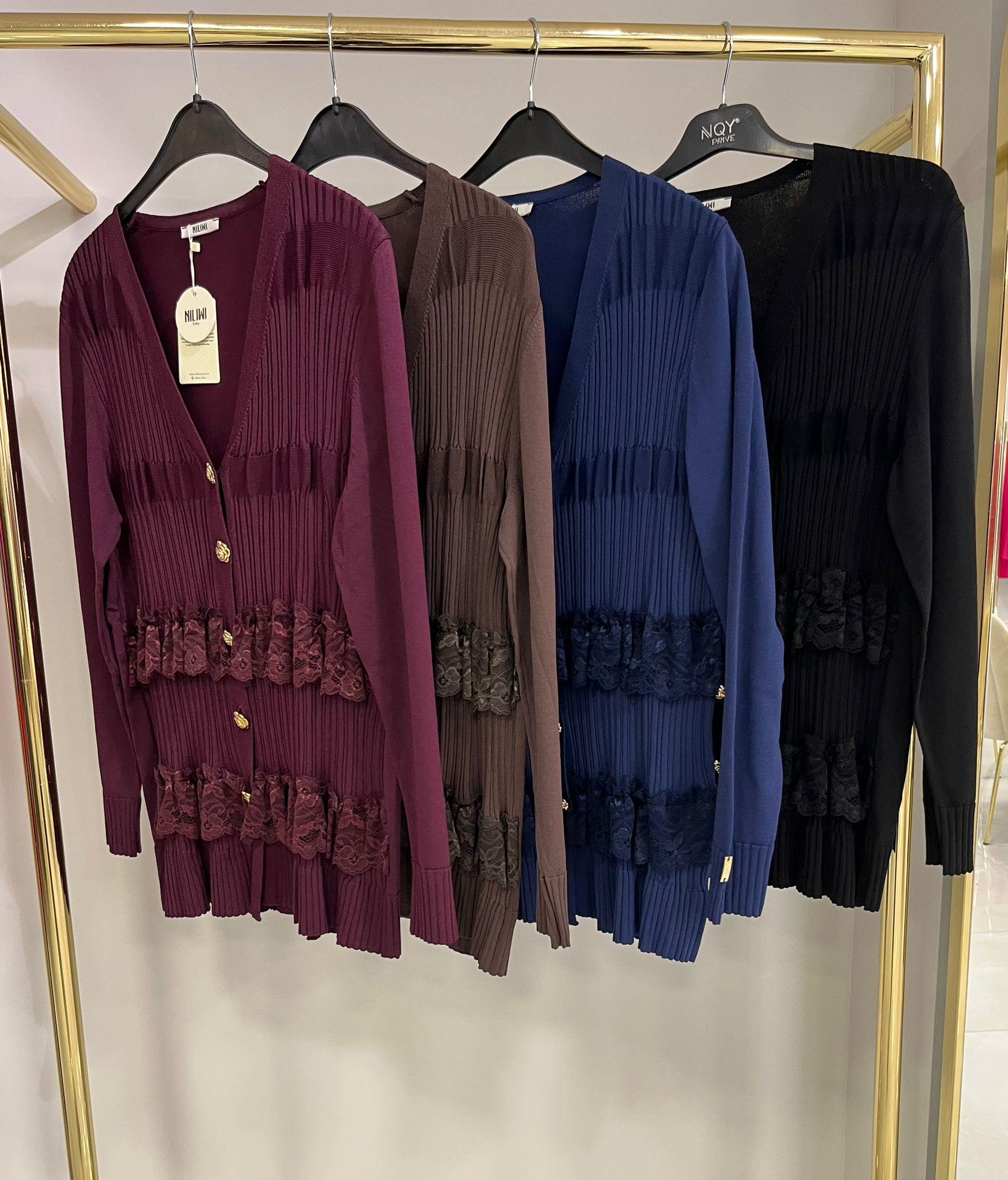 Niliwi Dantelli Fırfırlı Bordo Hırka