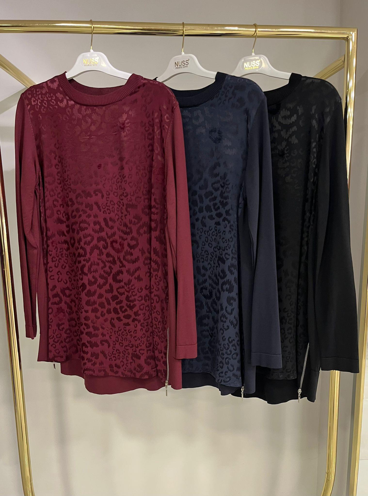 Nuss Leopar Desen Bordo Tunik