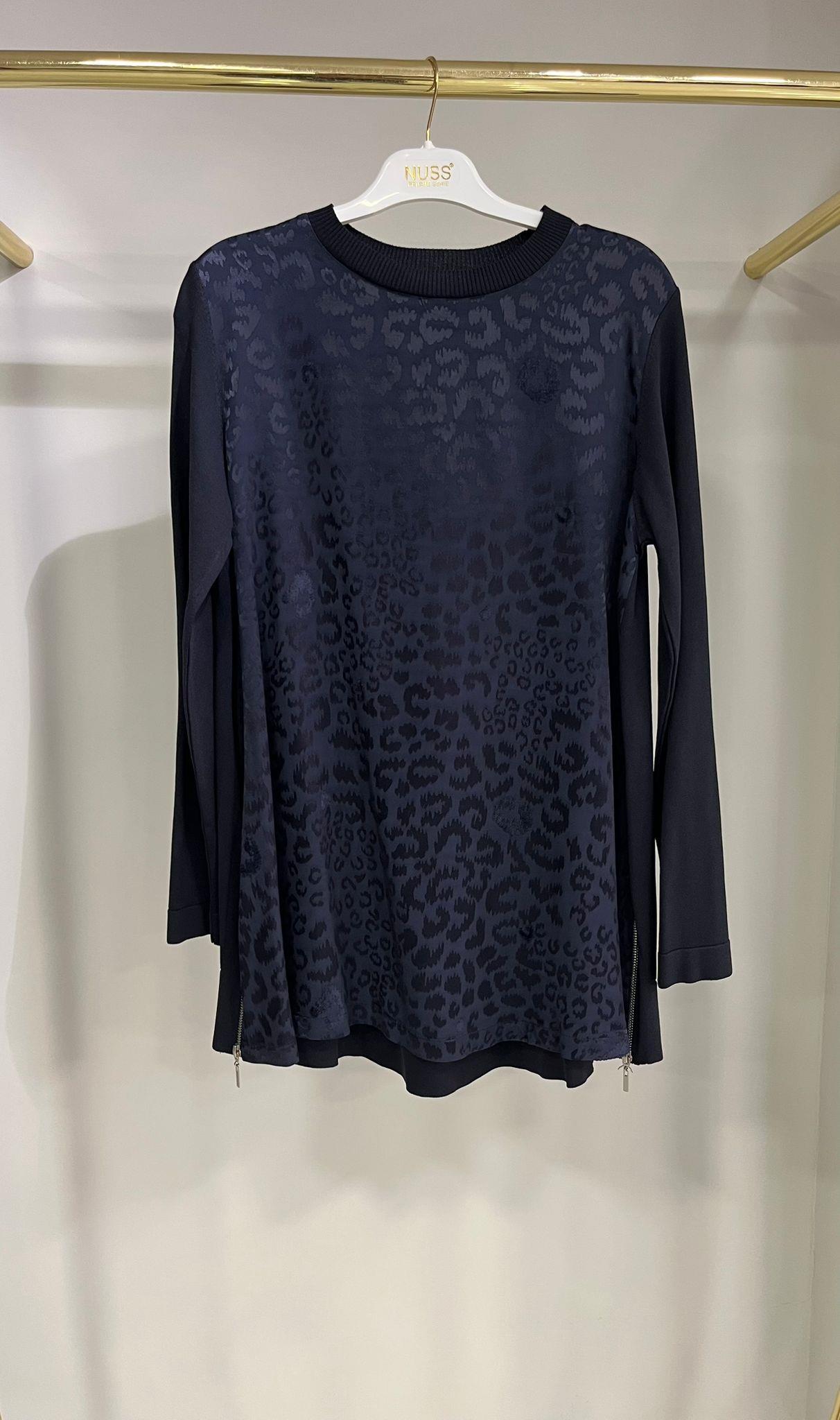Nuss Leopar Desen Lacivert Tunik
