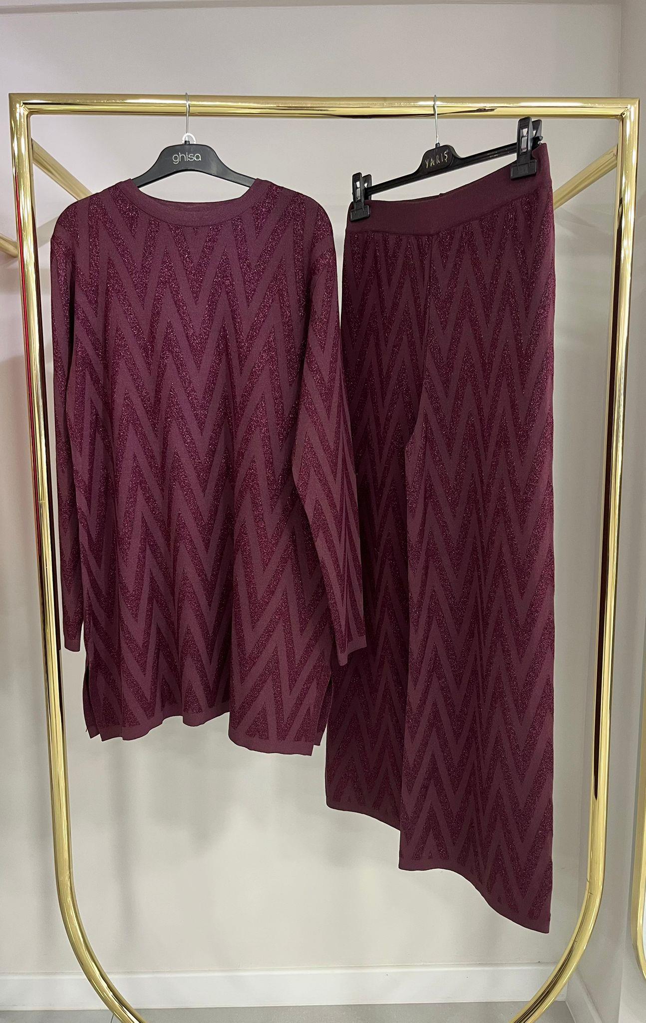 Nuss Zigzag Desenli Bordo Etekli Takım 