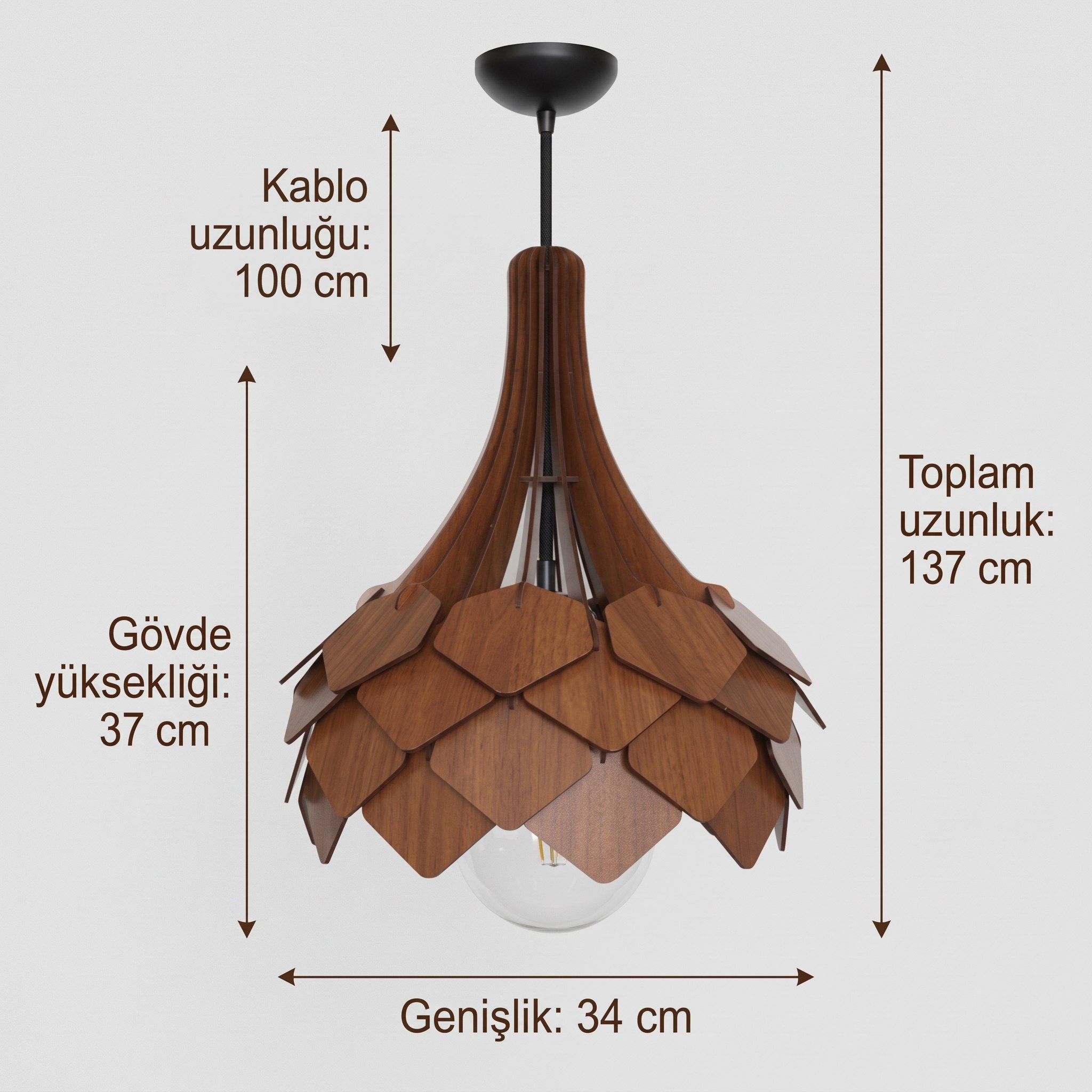 AVİZEDekoratif Ahşap Avize | Buket Tasarımlı - Ceviz Rengi3D Sergi