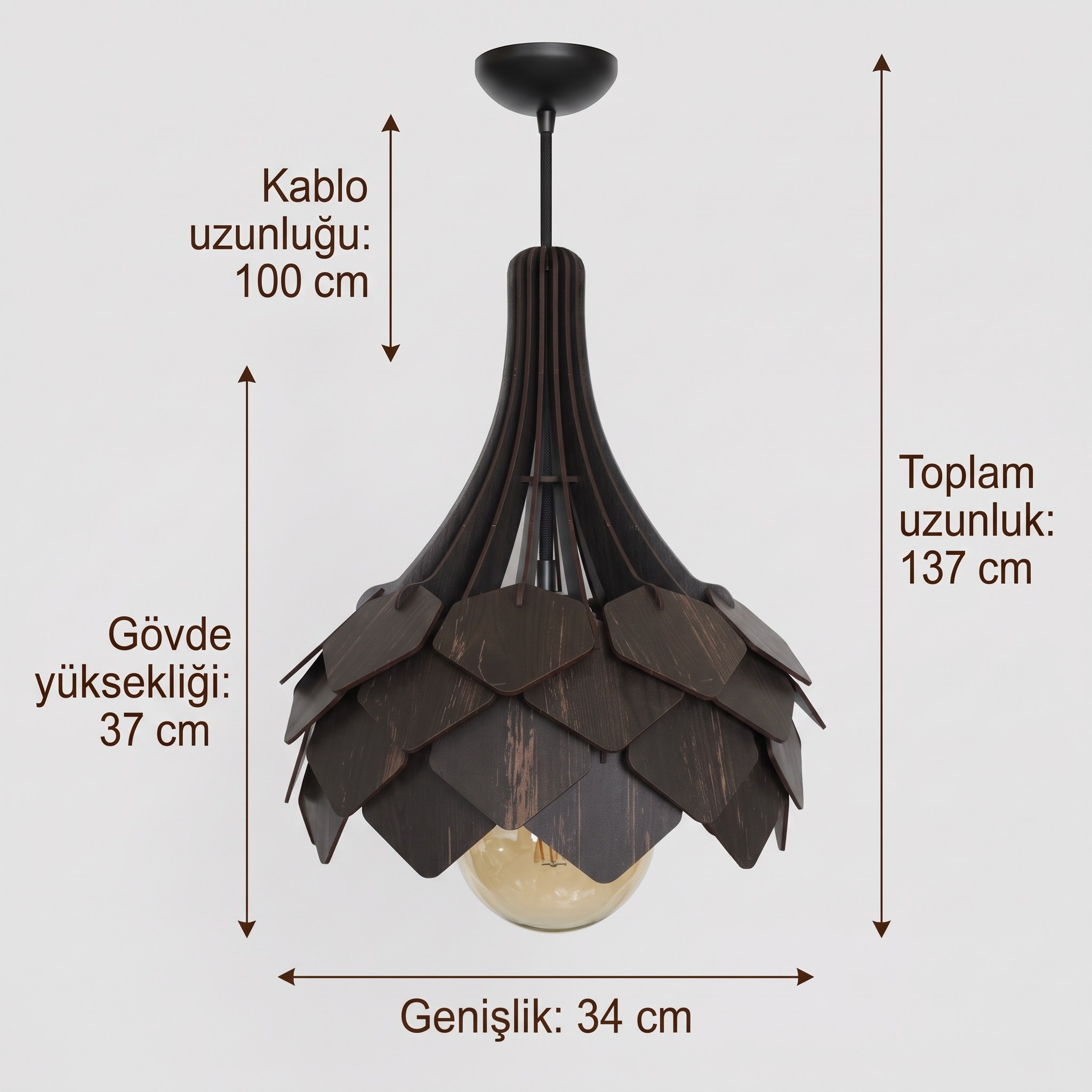 AVİZEDekoratif Ahşap Avize | Buket Tasarımlı - Siyah3D Sergi