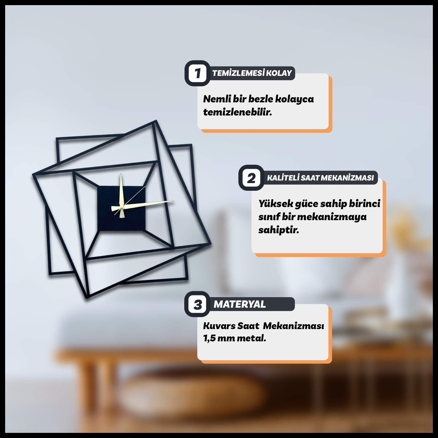 METAL SAATLERModern Metal Duvar Saati | Kareli3D Sergi