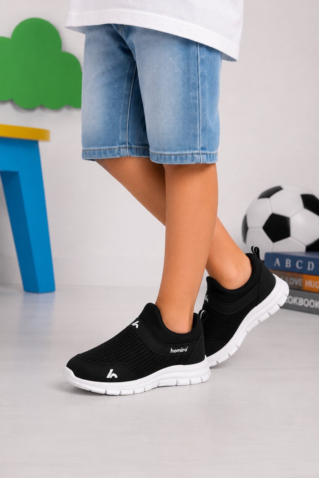 Bağcıksız Çocuk Triko Spor Ayakkabı-Siyah Beyaz