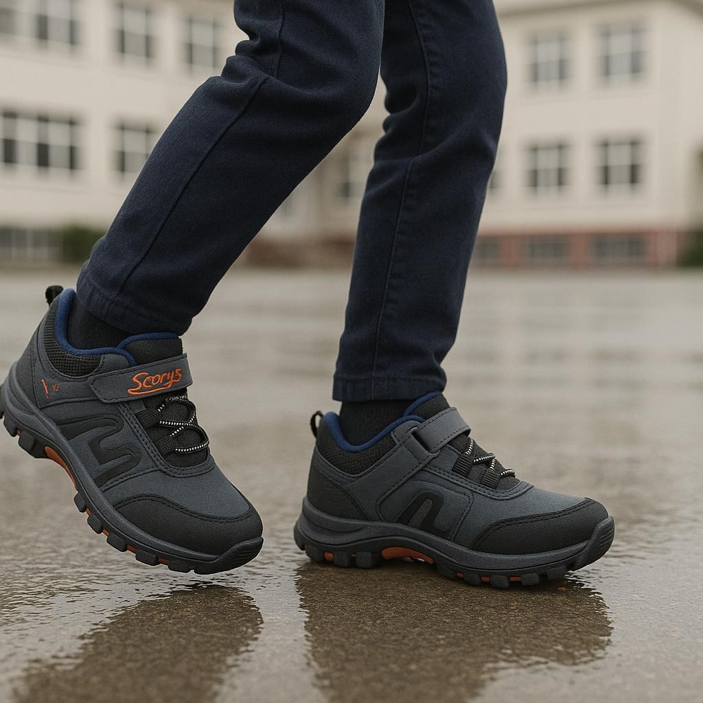 Bantlı Unisex Kısa Çocuk Spor Outdoor Ayakkabı-Lacivert-Oranj