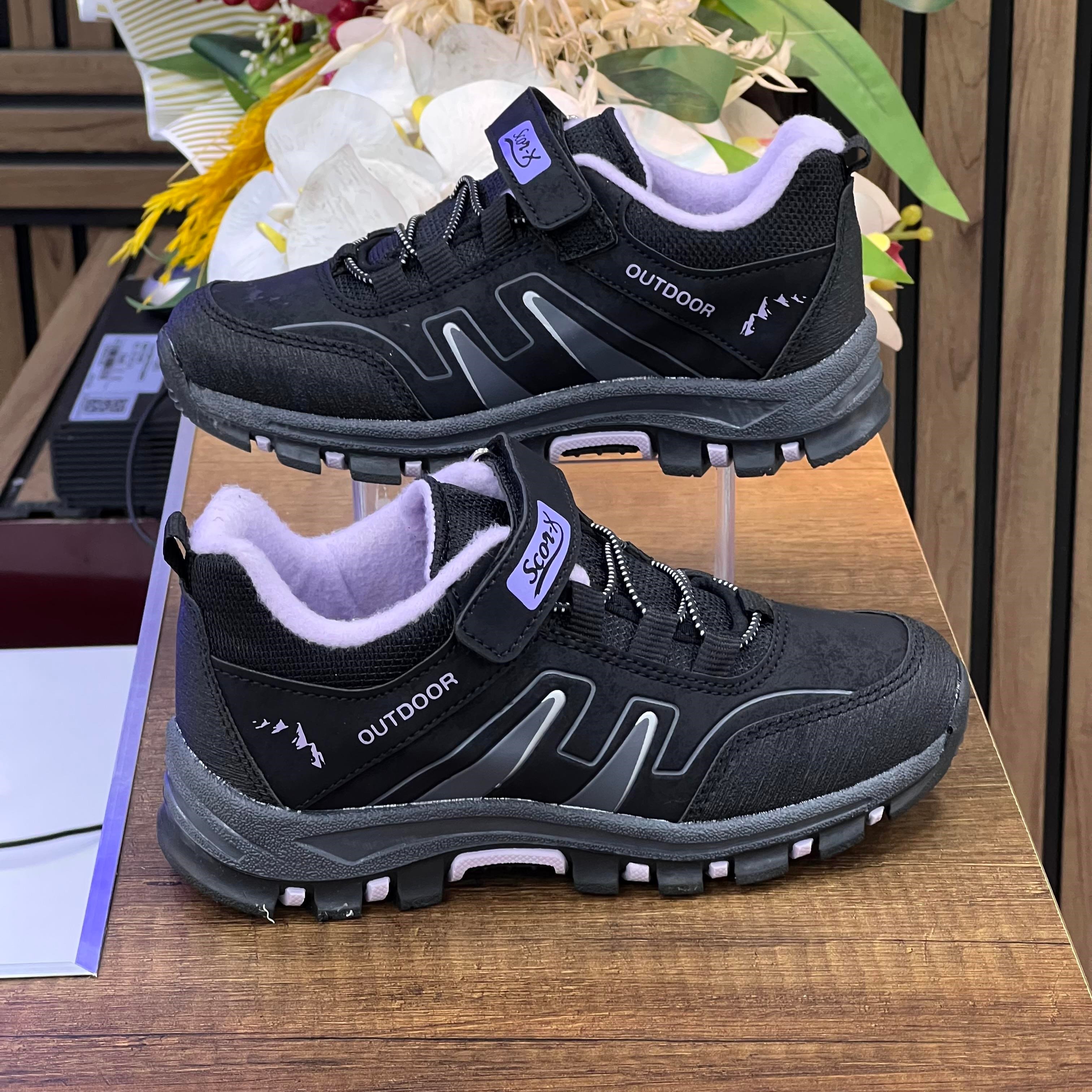 Bantlı Unisex Kısa Çocuk Spor Outdoor Ayakkabı-Siyah-Lila
