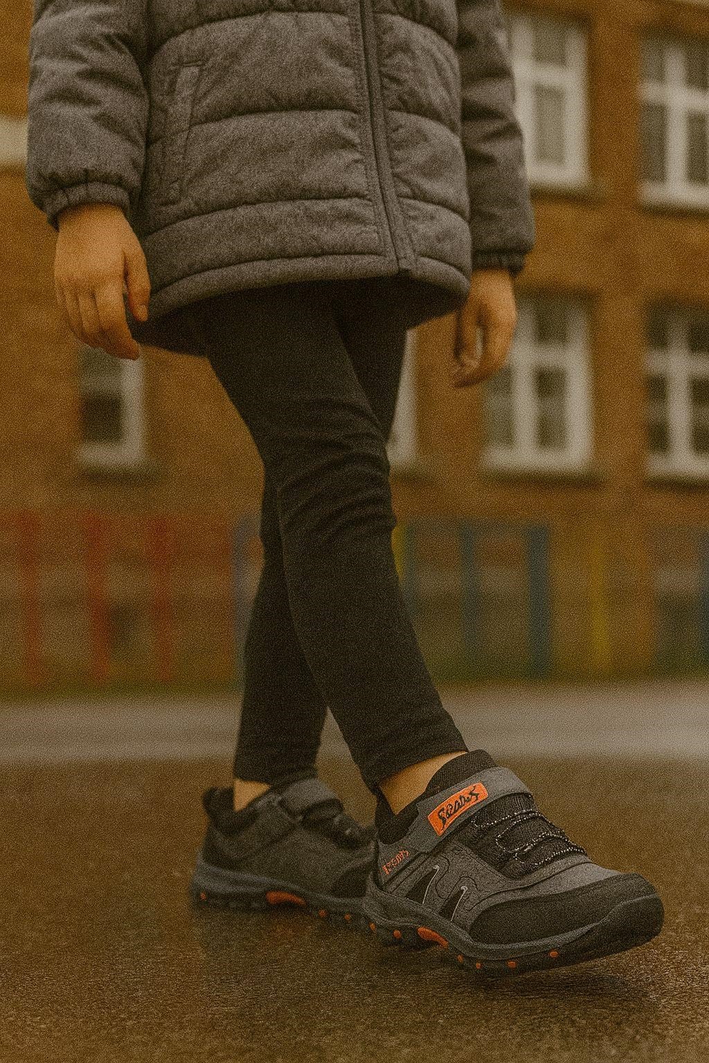 Bantlı Unisex Kısa Çocuk Spor Outdoor Ayakkabı-Füme-Oranj