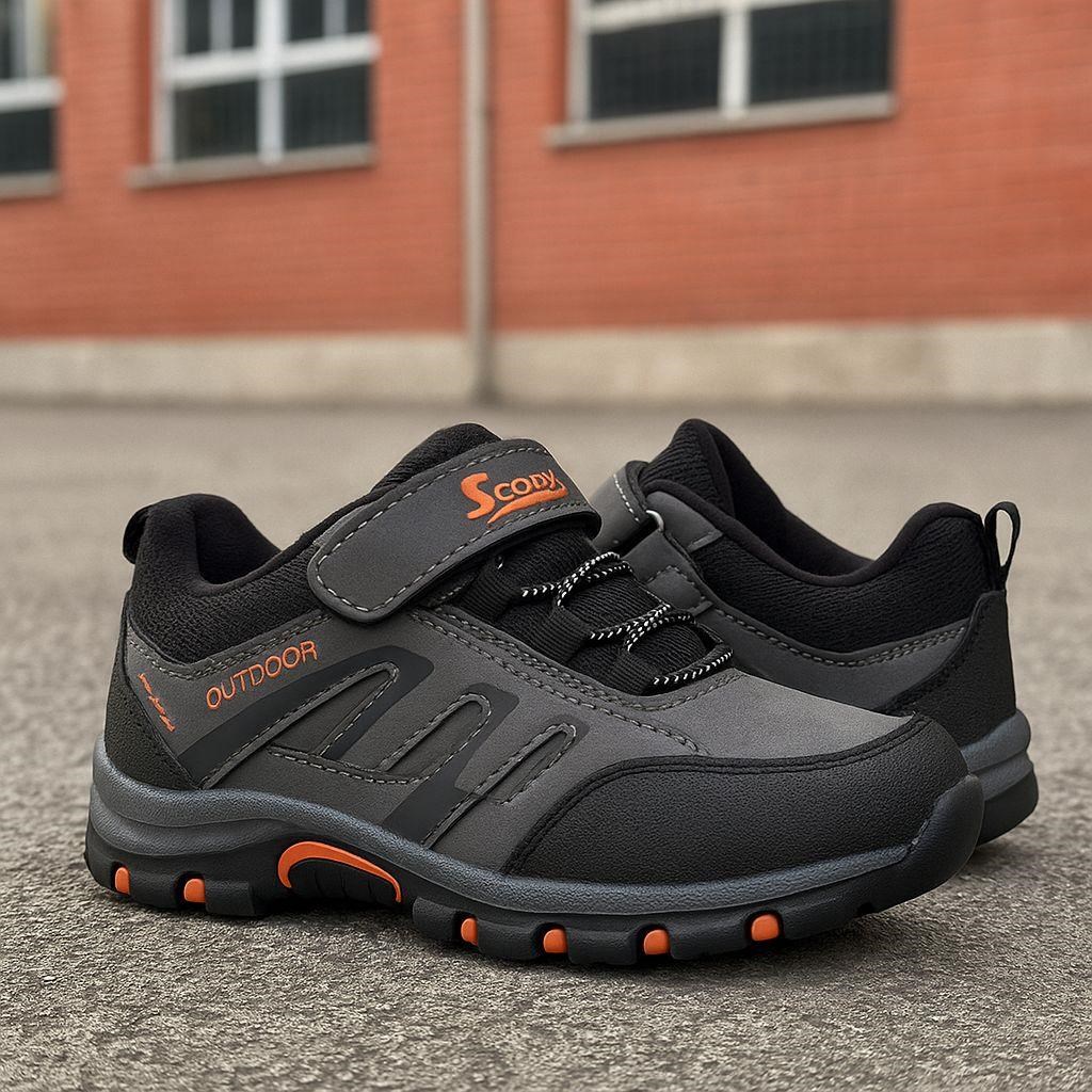 Bantlı Unisex Kısa Çocuk Spor Outdoor Ayakkabı-Siyah-Oranj