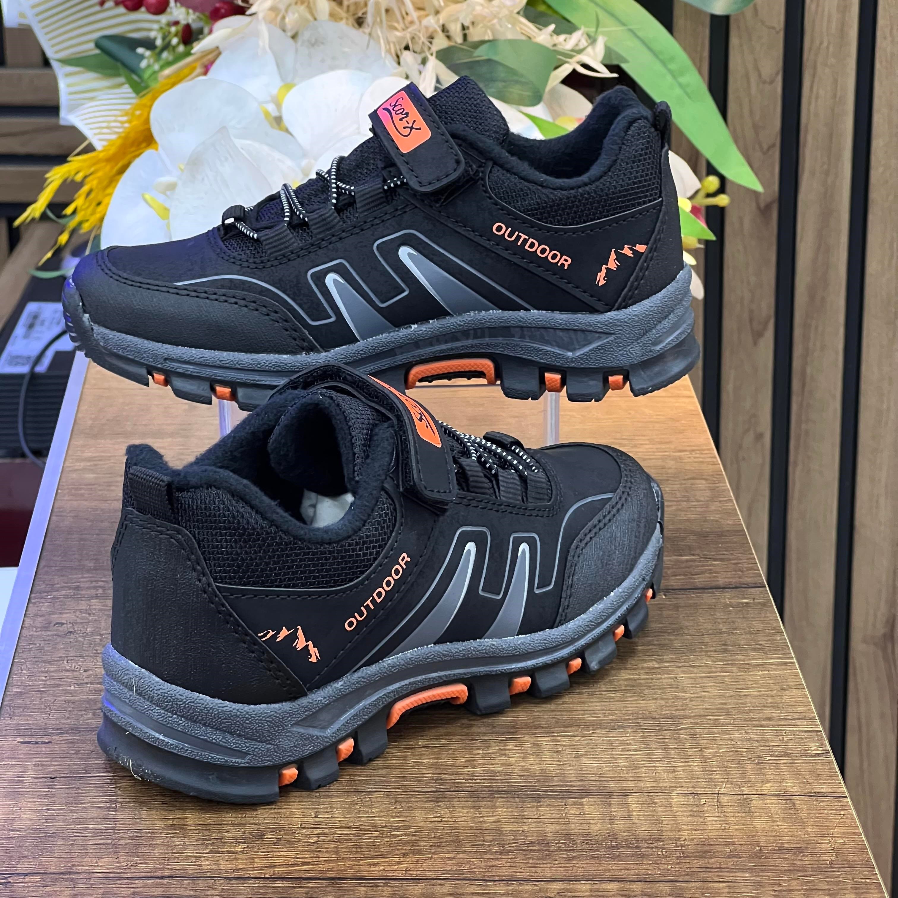 Bantlı Unisex Kısa Çocuk Spor Outdoor Ayakkabı-Siyah-Oranj