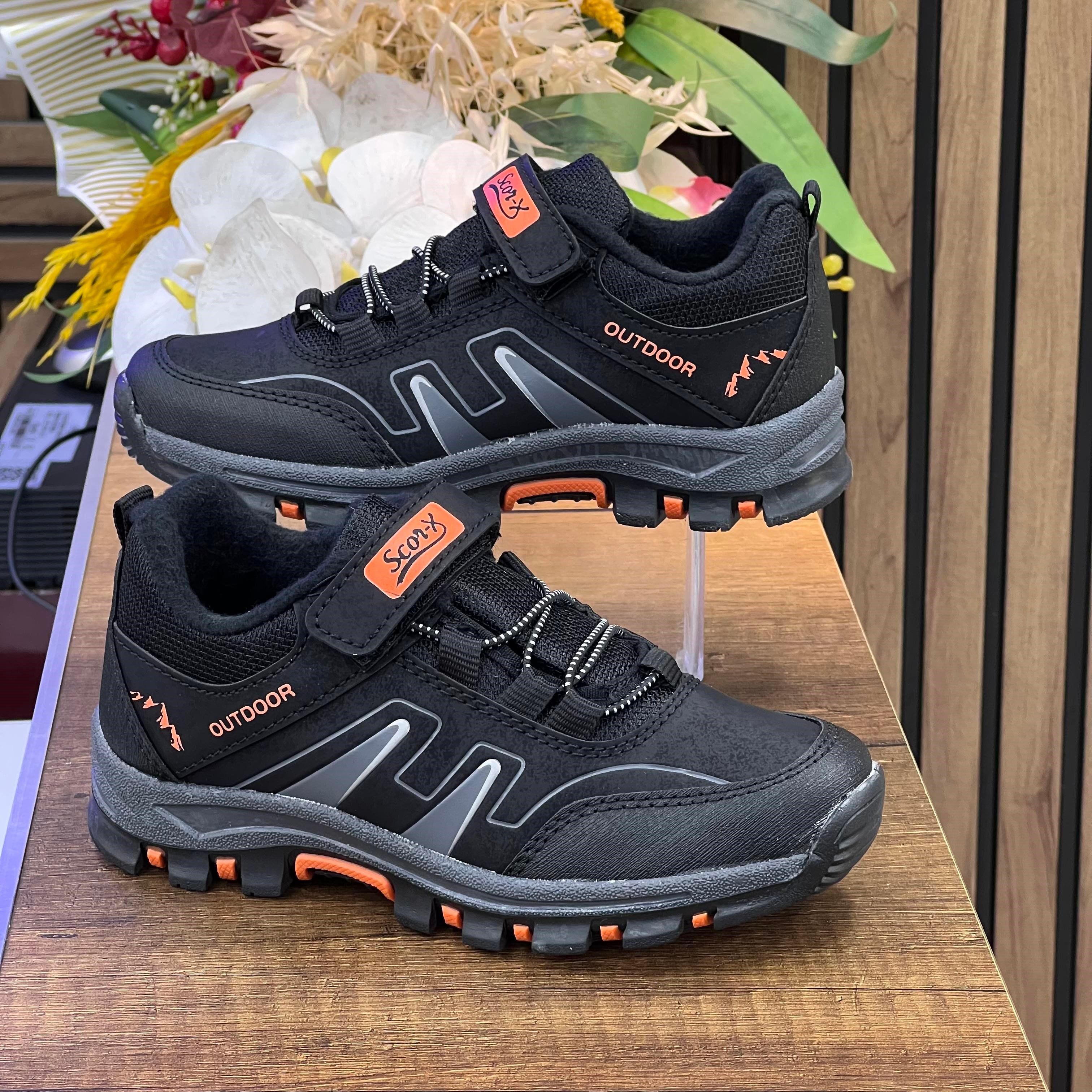 Bantlı Unisex Kısa Çocuk Spor Outdoor Ayakkabı-Siyah-Oranj