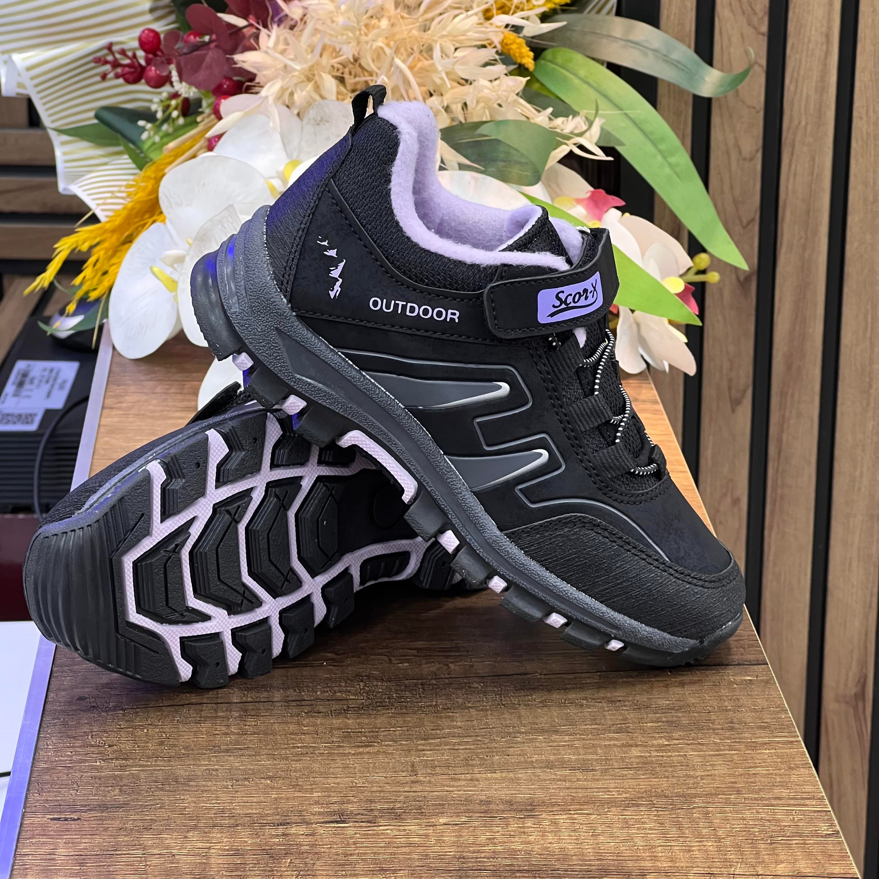 Bantlı Unisex Kısa Çocuk Spor Outdoor Ayakkabı-Siyah-Lila