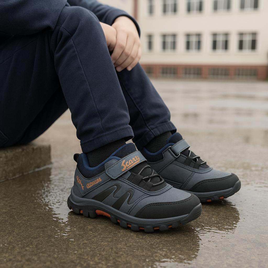 Bantlı Unisex Kısa Çocuk Spor Outdoor Ayakkabı-Lacivert-Oranj