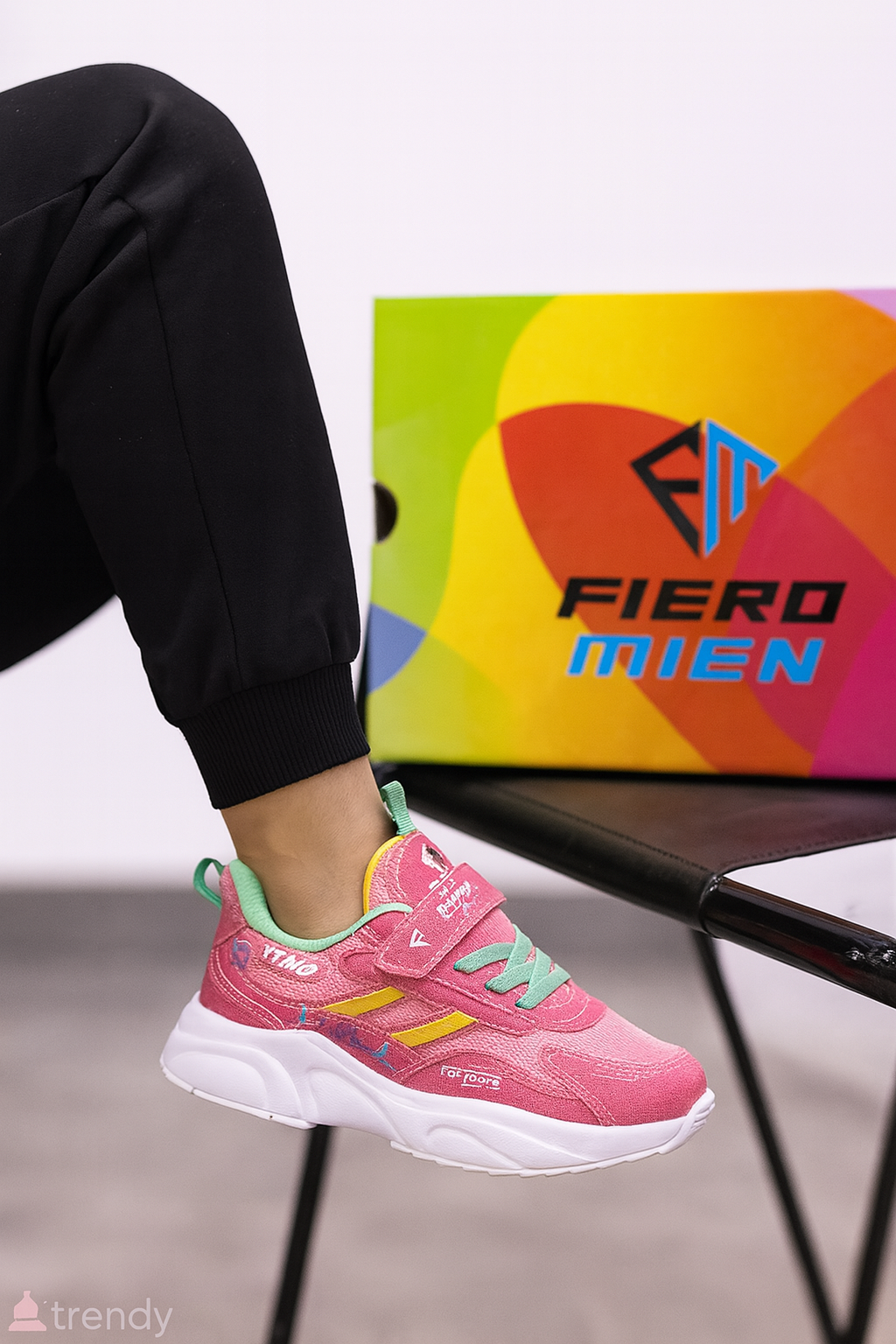Çocuk Bantlı Fuspetli Faylon Taban Spor Ayakkabı-Pembe