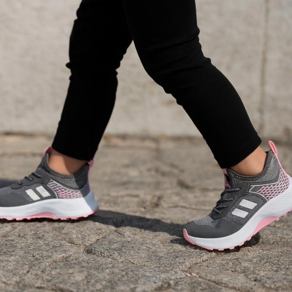 Unisex Bağcıklı Poli Taban Triko Spor Ayakkabı-Füme-Beyaz