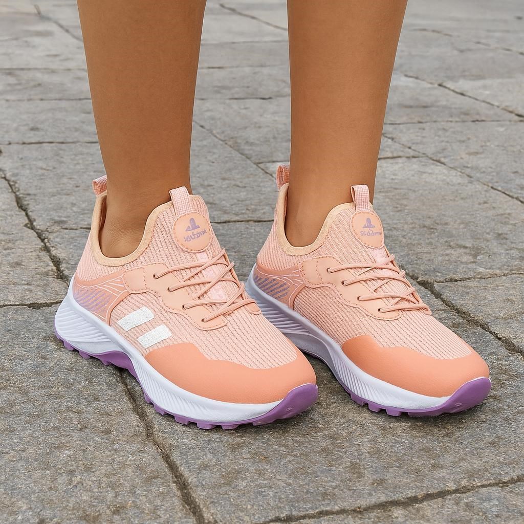 Unisex Bağcıklı Poli Taban Triko Spor Ayakkabı-Pudra-Lila