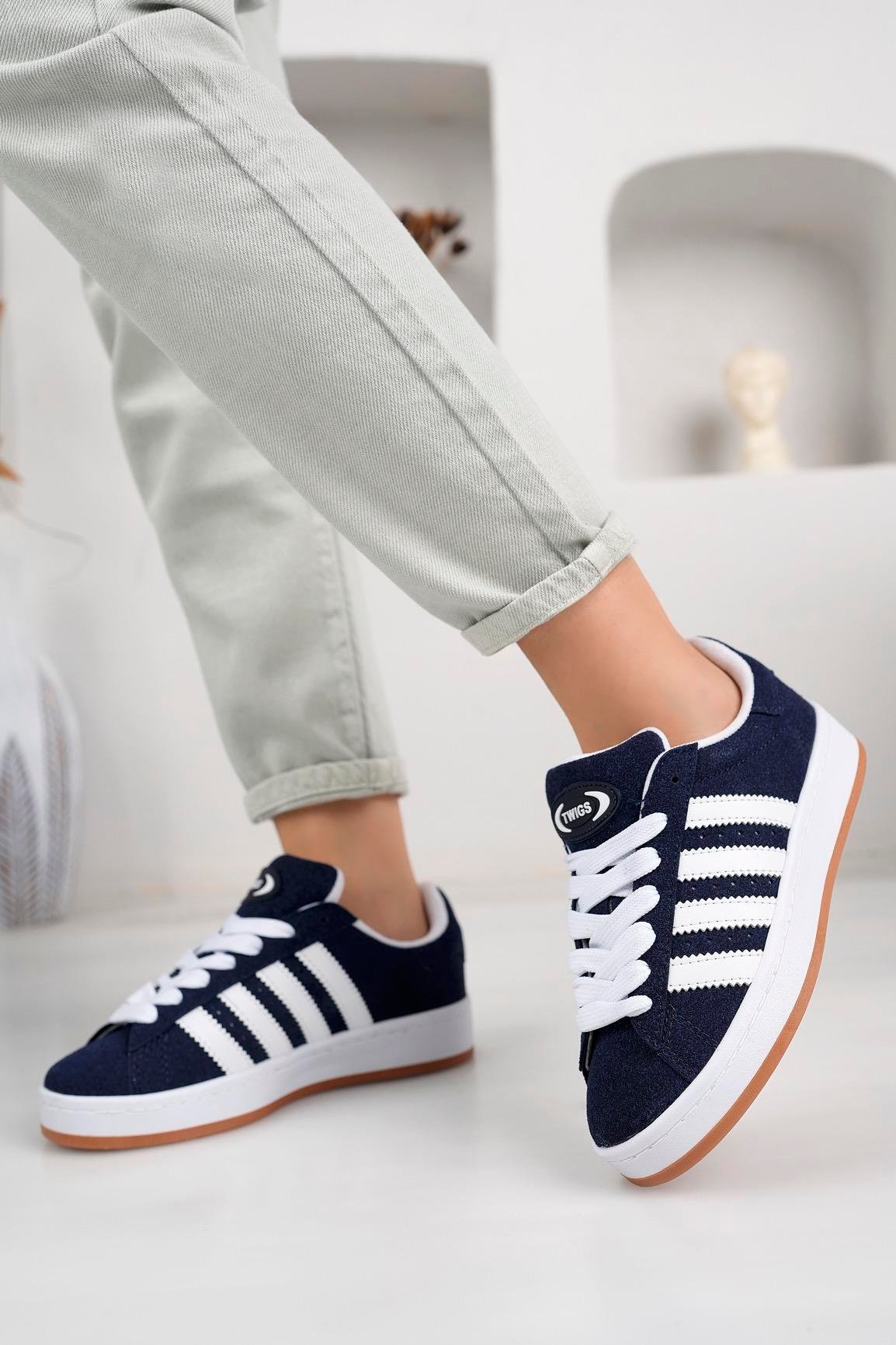 Unisxe Klasik Bağcıklı Ortopedik Spor Sneaker Ayakkabı-Lacivert