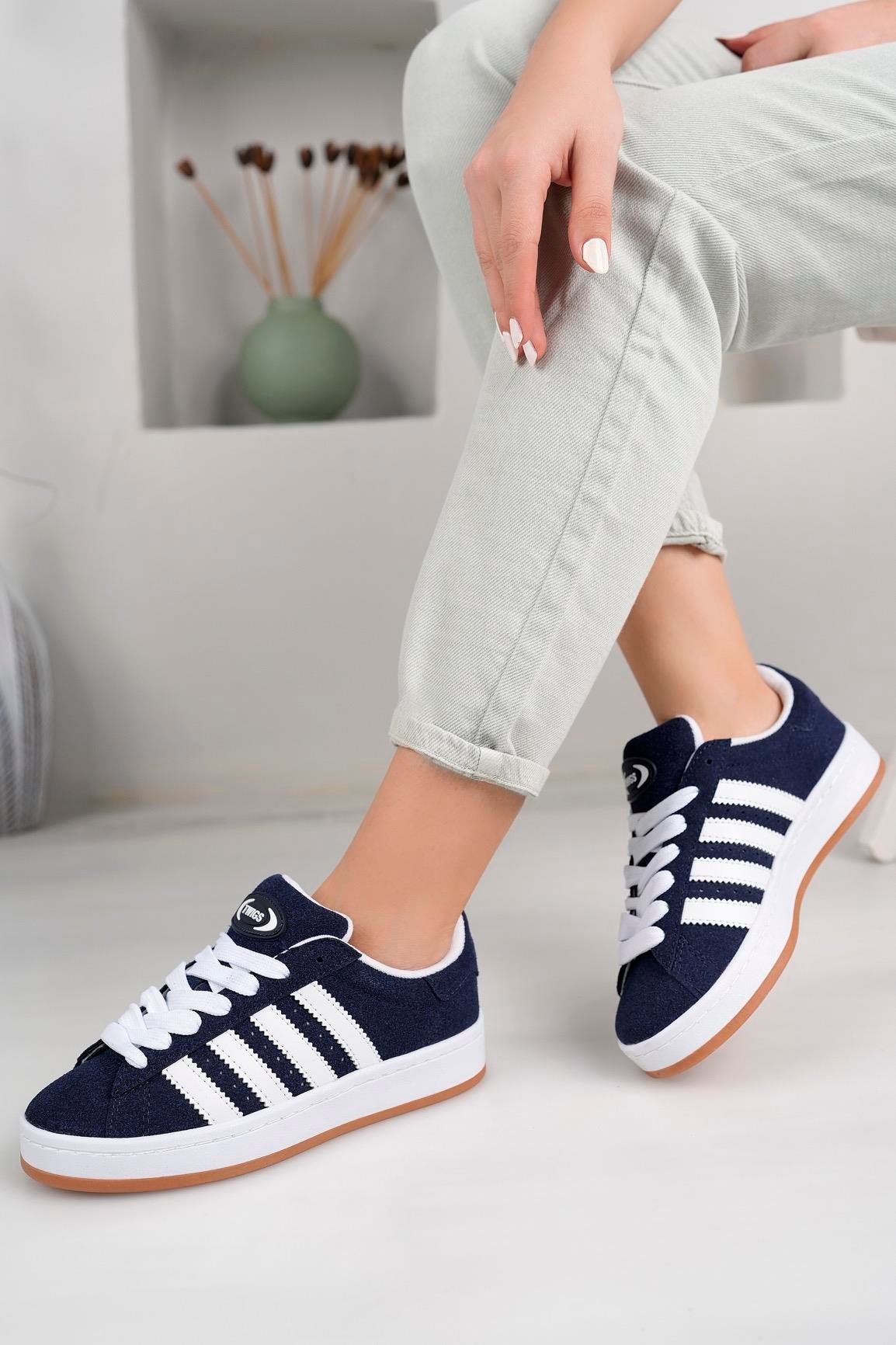 Unisxe Klasik Bağcıklı Ortopedik Spor Sneaker Ayakkabı-Lacivert