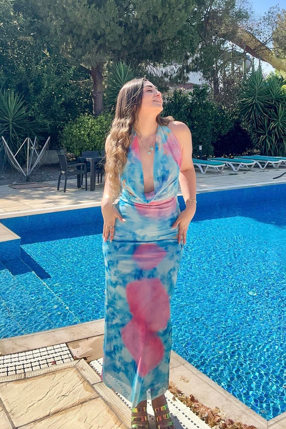 Azul Degaje Yaka Elbise