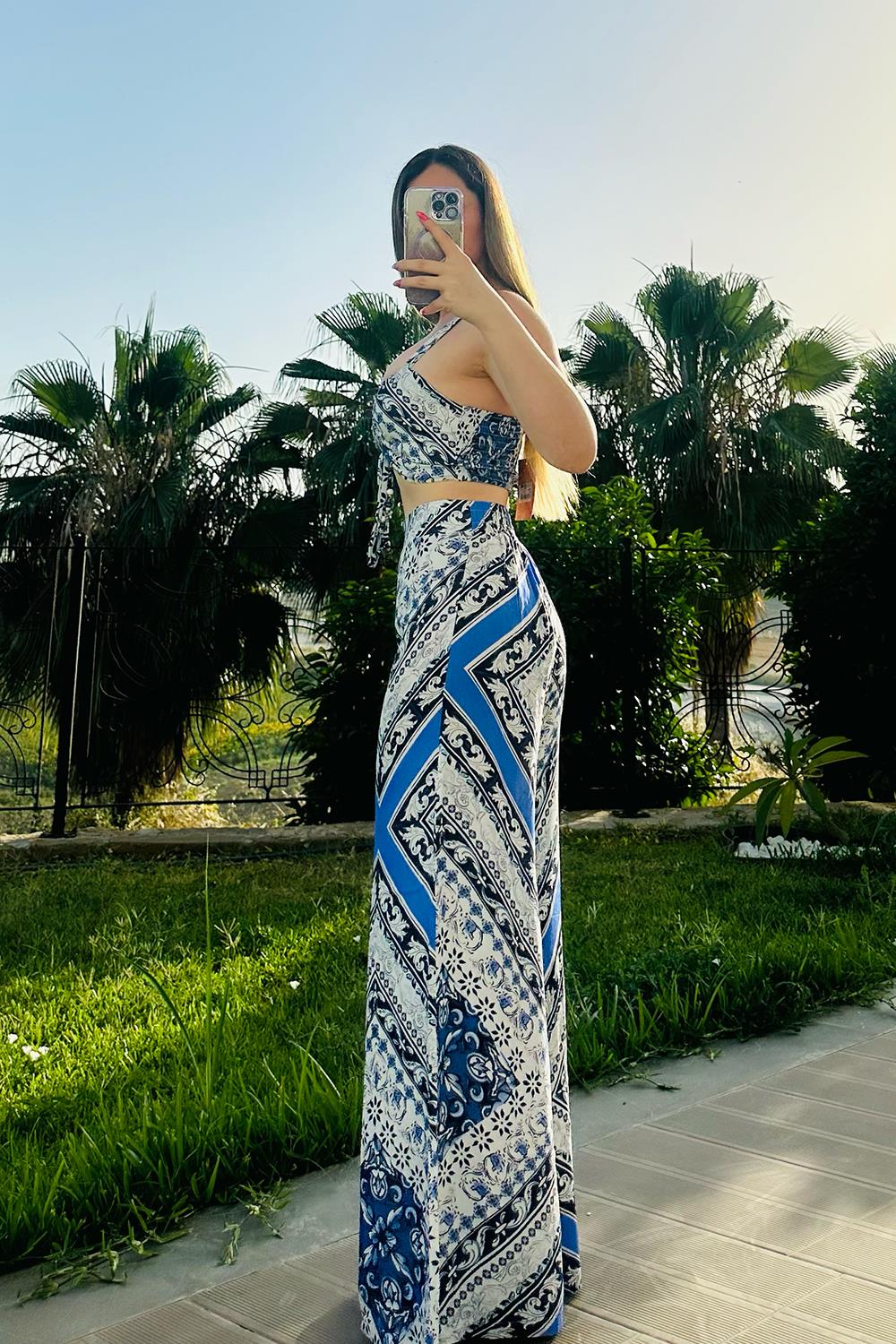 İnizio Desenli Crop-Pantolon Takım