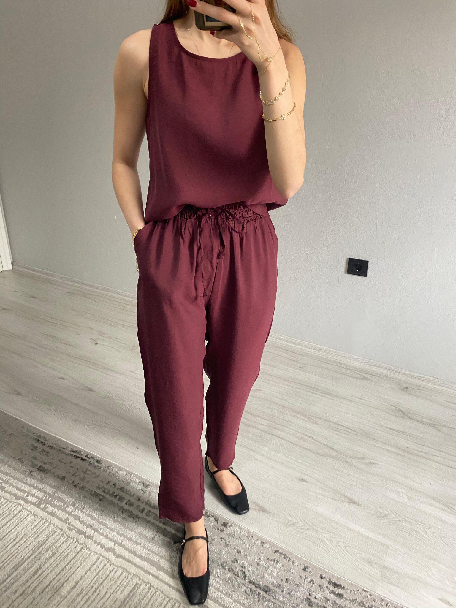  Marka Model Tensel Pantolon Bluz Takım - Bordo
