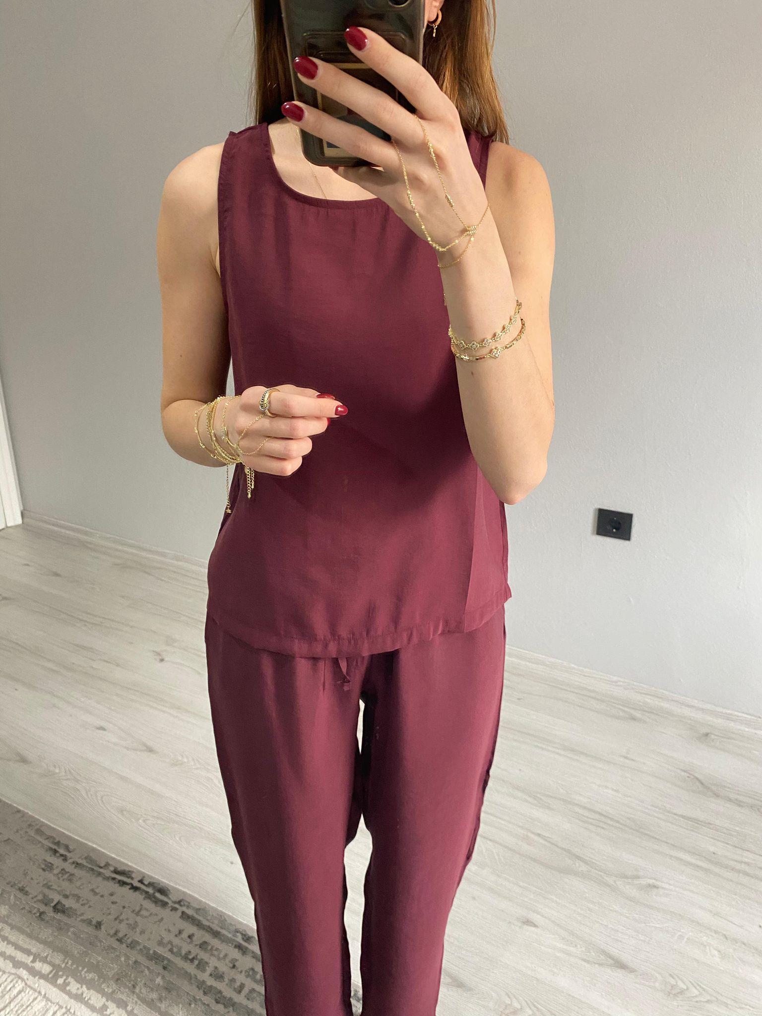  Marka Model Tensel Pantolon Bluz Takım - Bordo