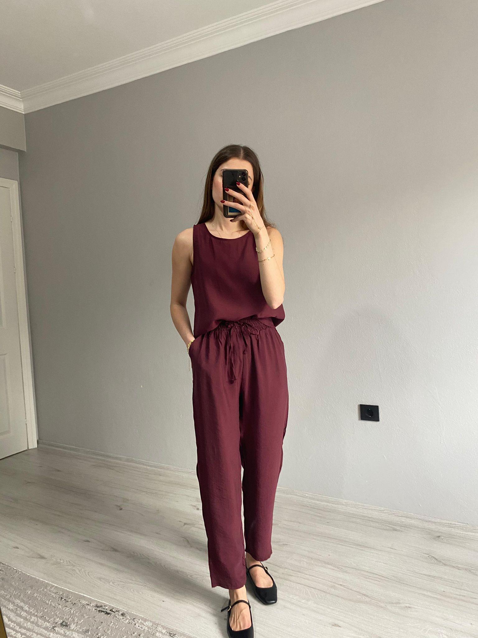  Marka Model Tensel Pantolon Bluz Takım - Bordo