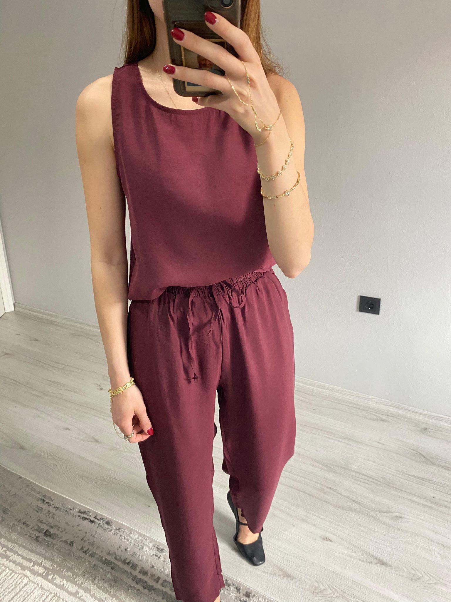  Marka Model Tensel Pantolon Bluz Takım - Bordo