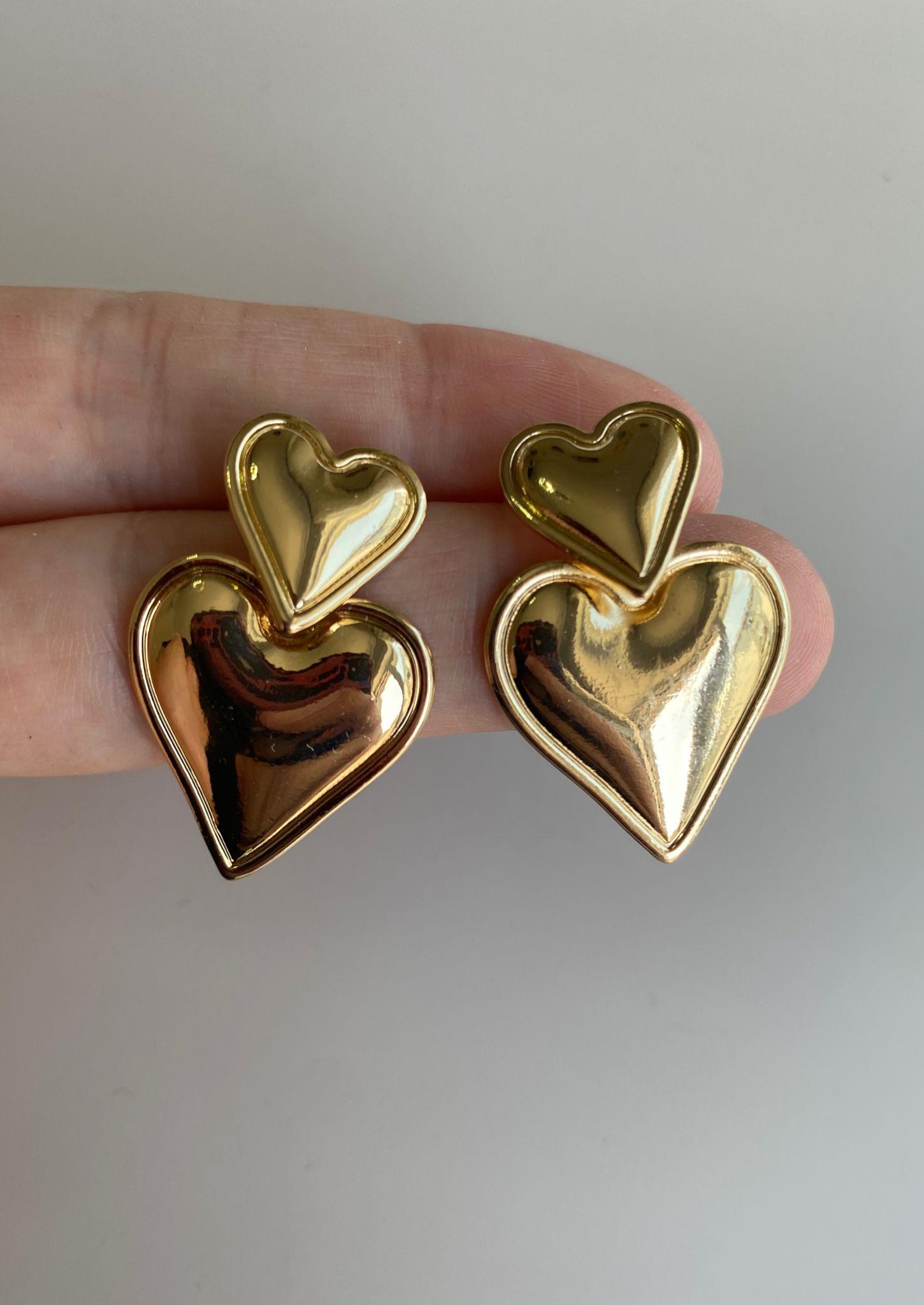 2 Sıra Sallantılı Gold Kalp Sallantılı Küpe