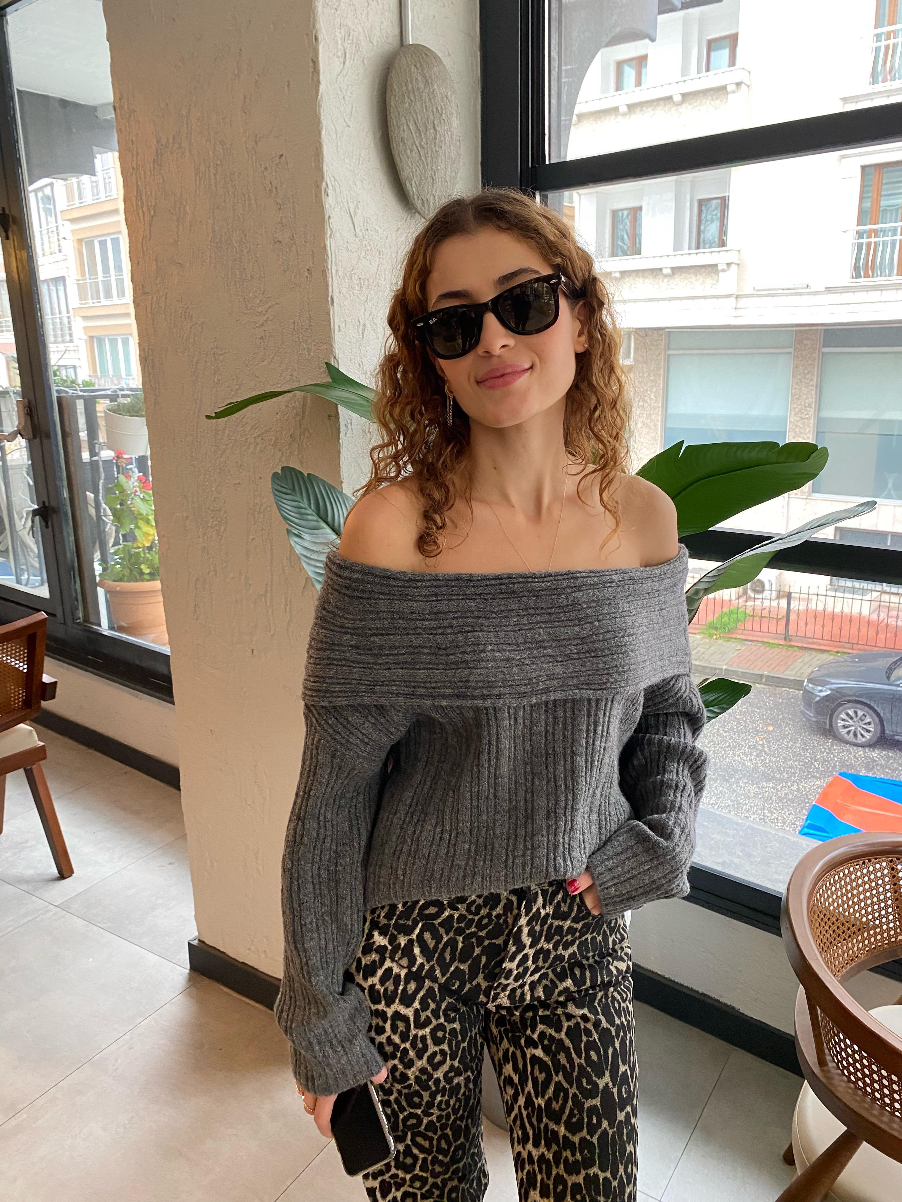 Antrasit Degaje Yaka Fitilli Yumos Dokulu Kazak