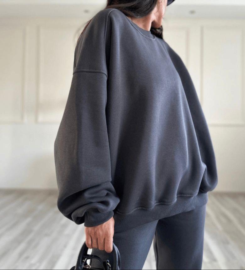 Antrasit Oversize 3 iplik Şardonlu Eşofman Takımı