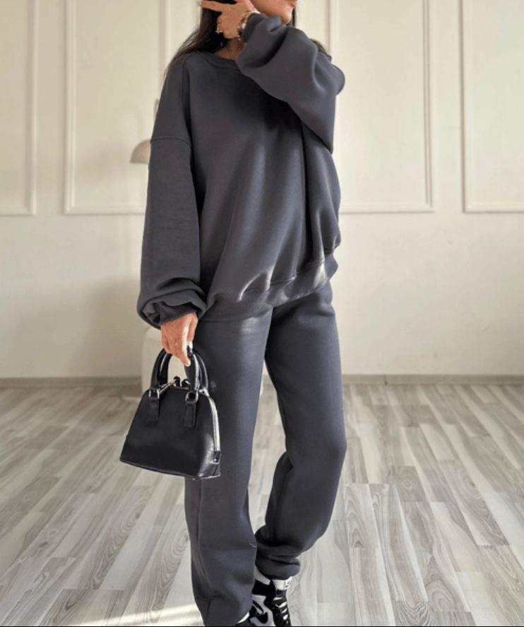 Antrasit Oversize 3 iplik Şardonlu Eşofman Takımı