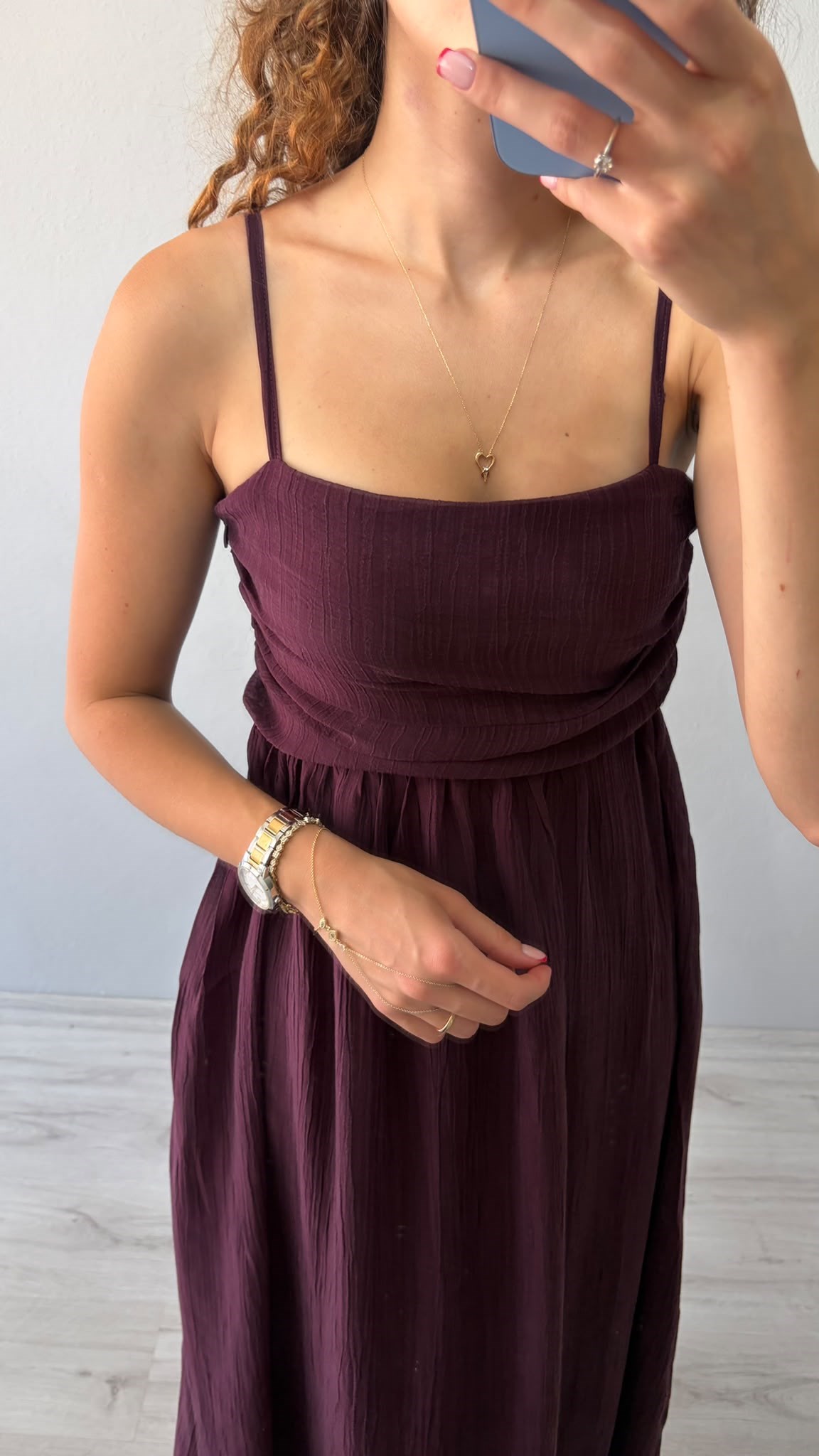 Ayarlanabilir Askı Önü Drape Detaylı Astarlı Maxi Elbise - Mürdüm
