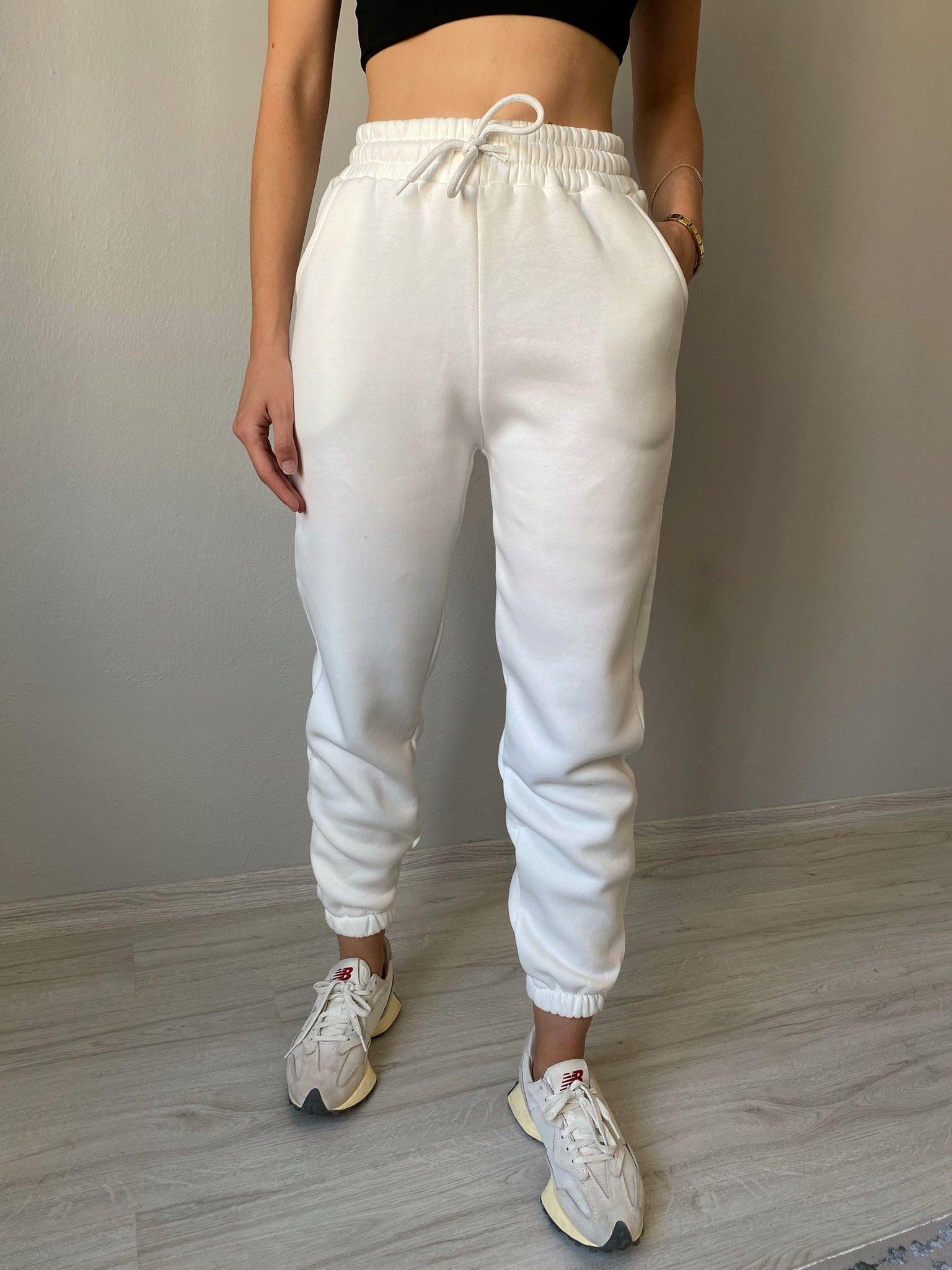 Beyaz 3 İplik Şardonlu Jogger Eşofman Altı