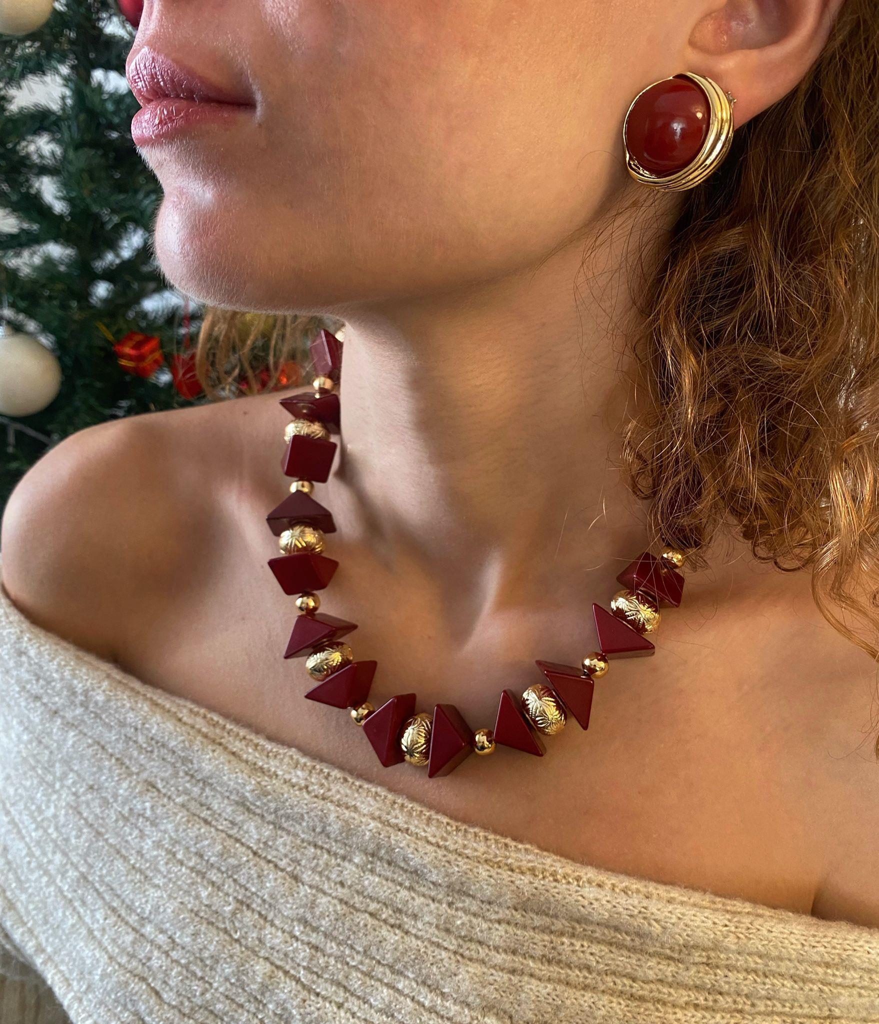 Bordo Gold Detaylı Tasarım Kolye
