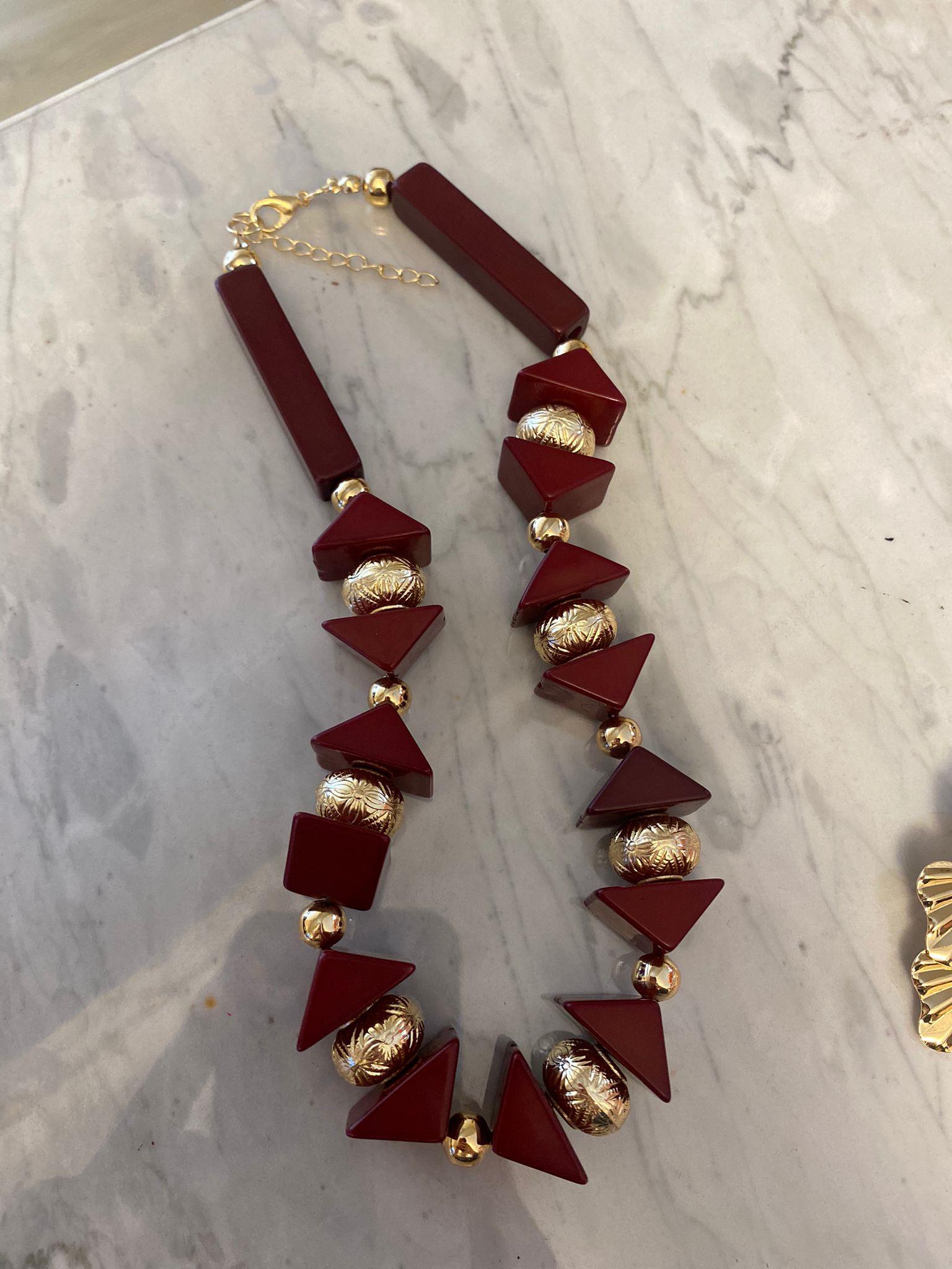 Bordo Gold Detaylı Tasarım Kolye