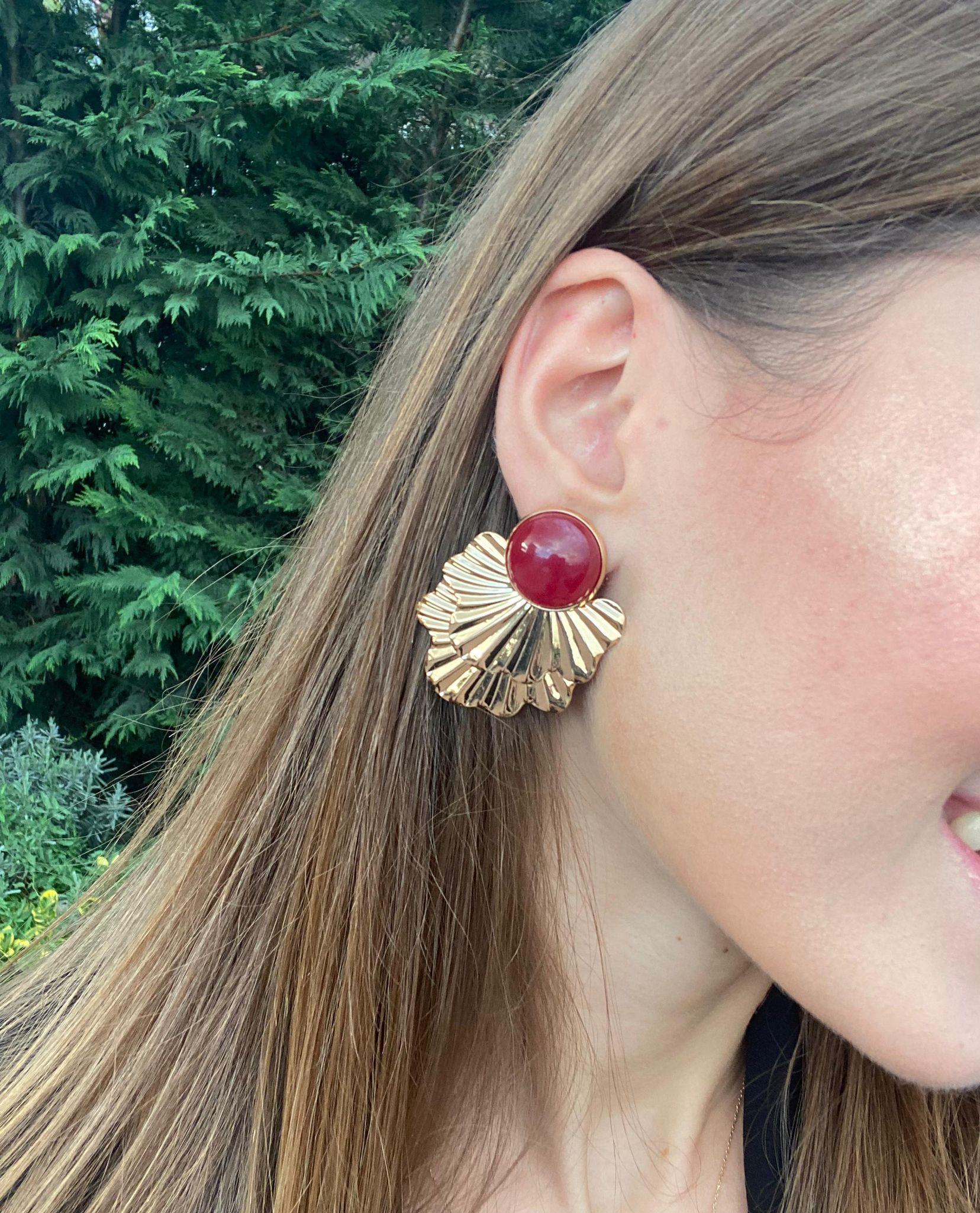 Bordo Gold Yaprak Tasarım Küpe