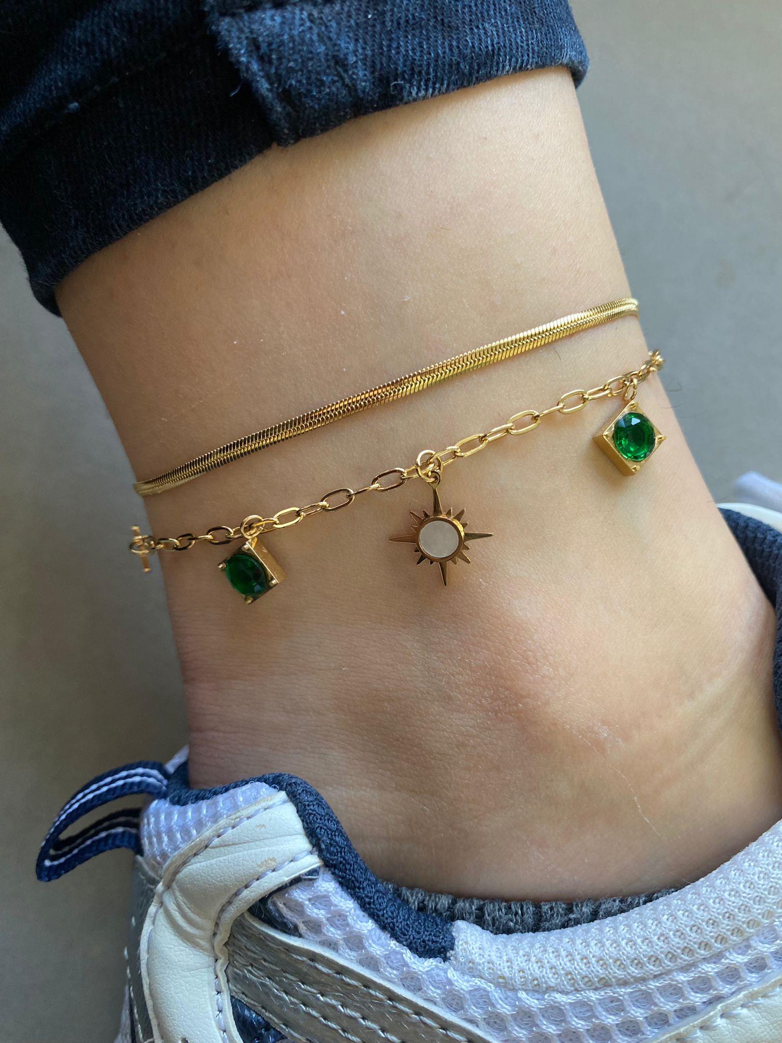 Çelik 2 Sıra Yeşil Taşlı Halhal