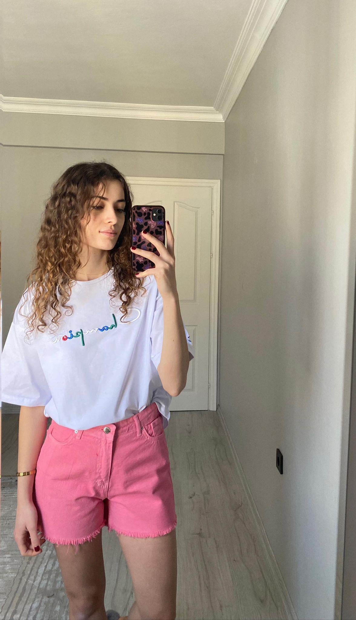 Champion Nakışlı Basic Tshirt Beyaz