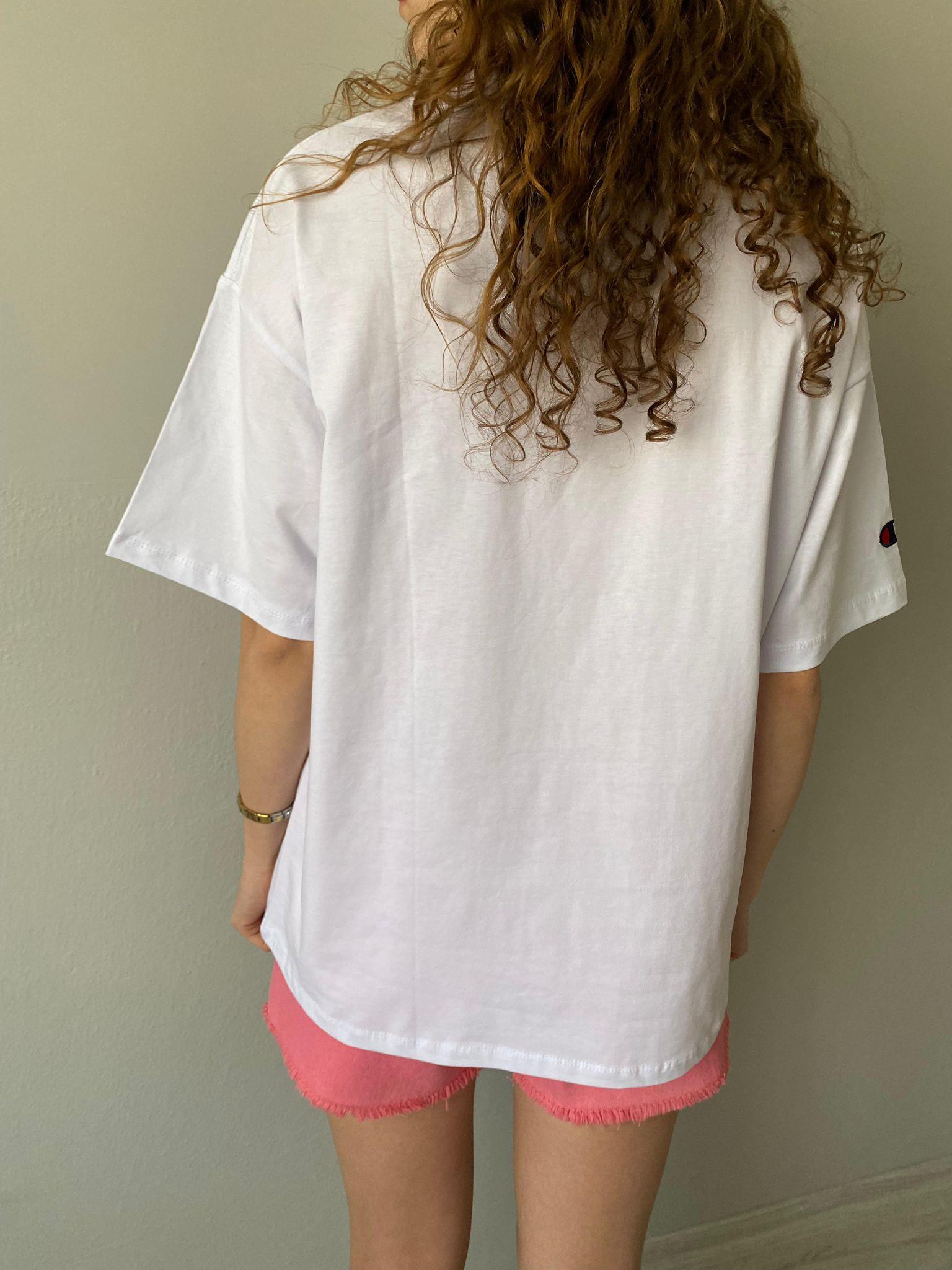 Champion Nakışlı Basic Tshirt Beyaz