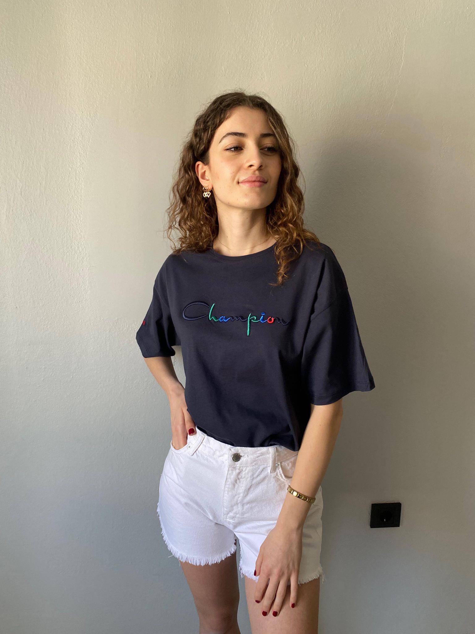 Champion Nakışlı Basic Tshirt Lacivert