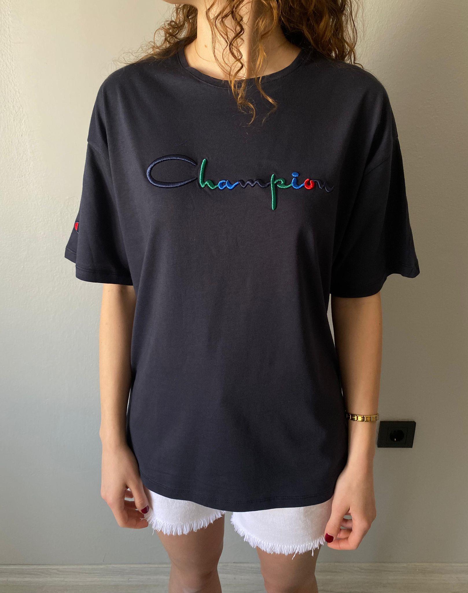 Champion Nakışlı Basic Tshirt Lacivert