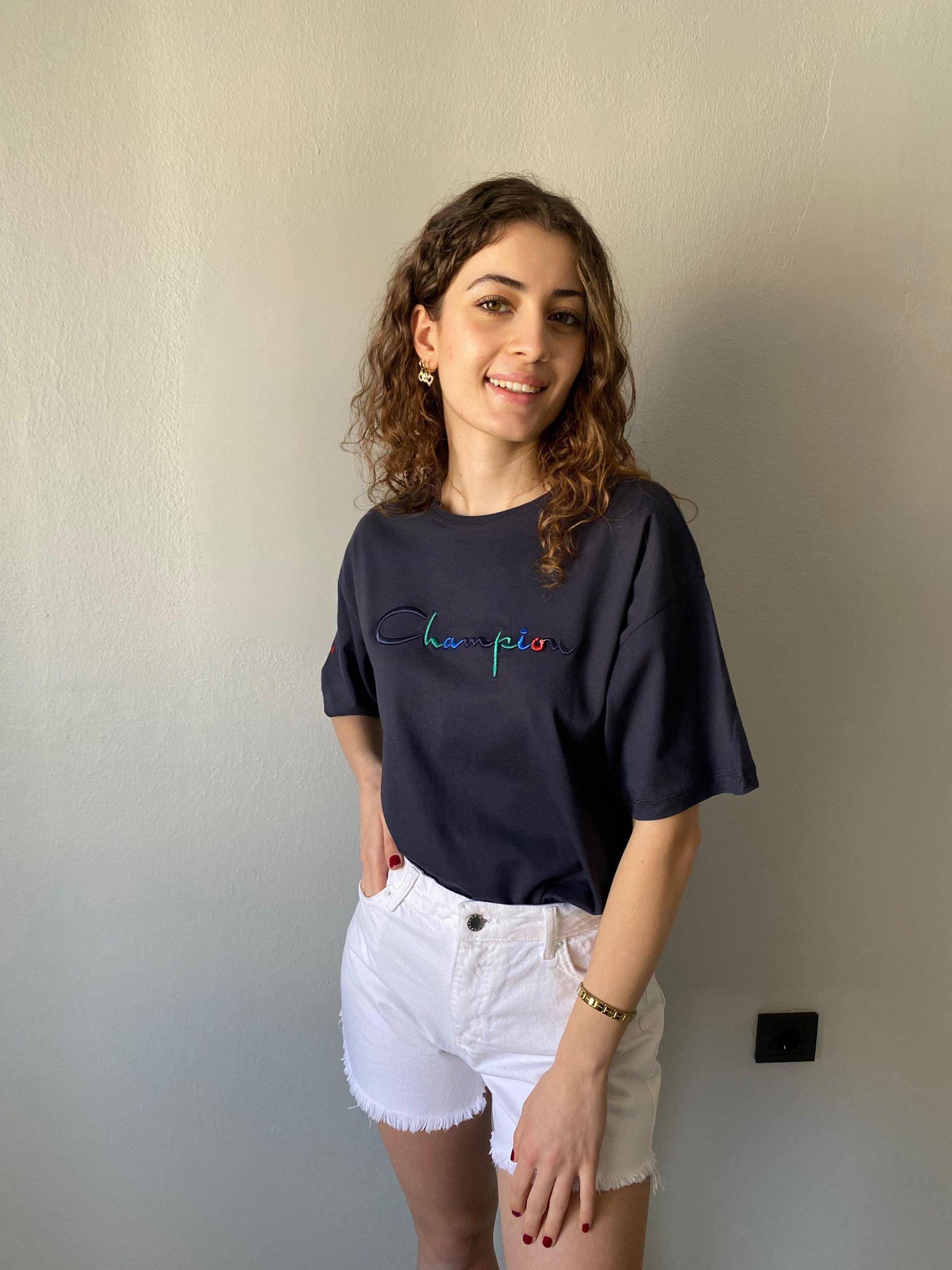 Champion Nakışlı Basic Tshirt Lacivert