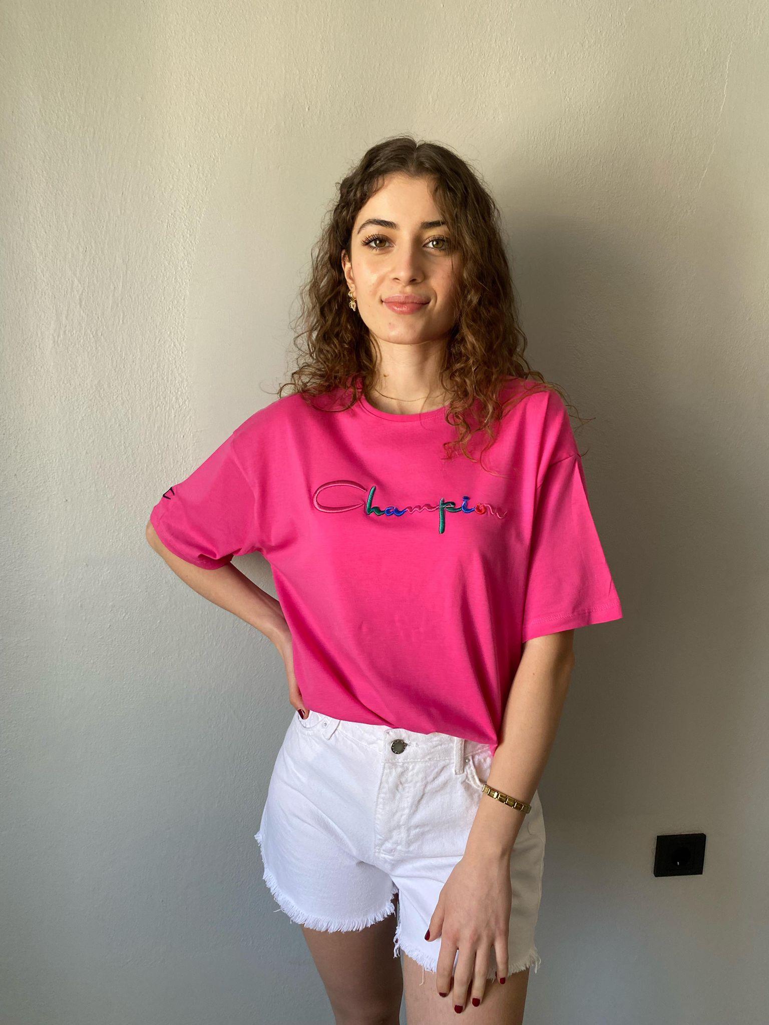 Champion Nakışlı Basic Tshirt Pembe