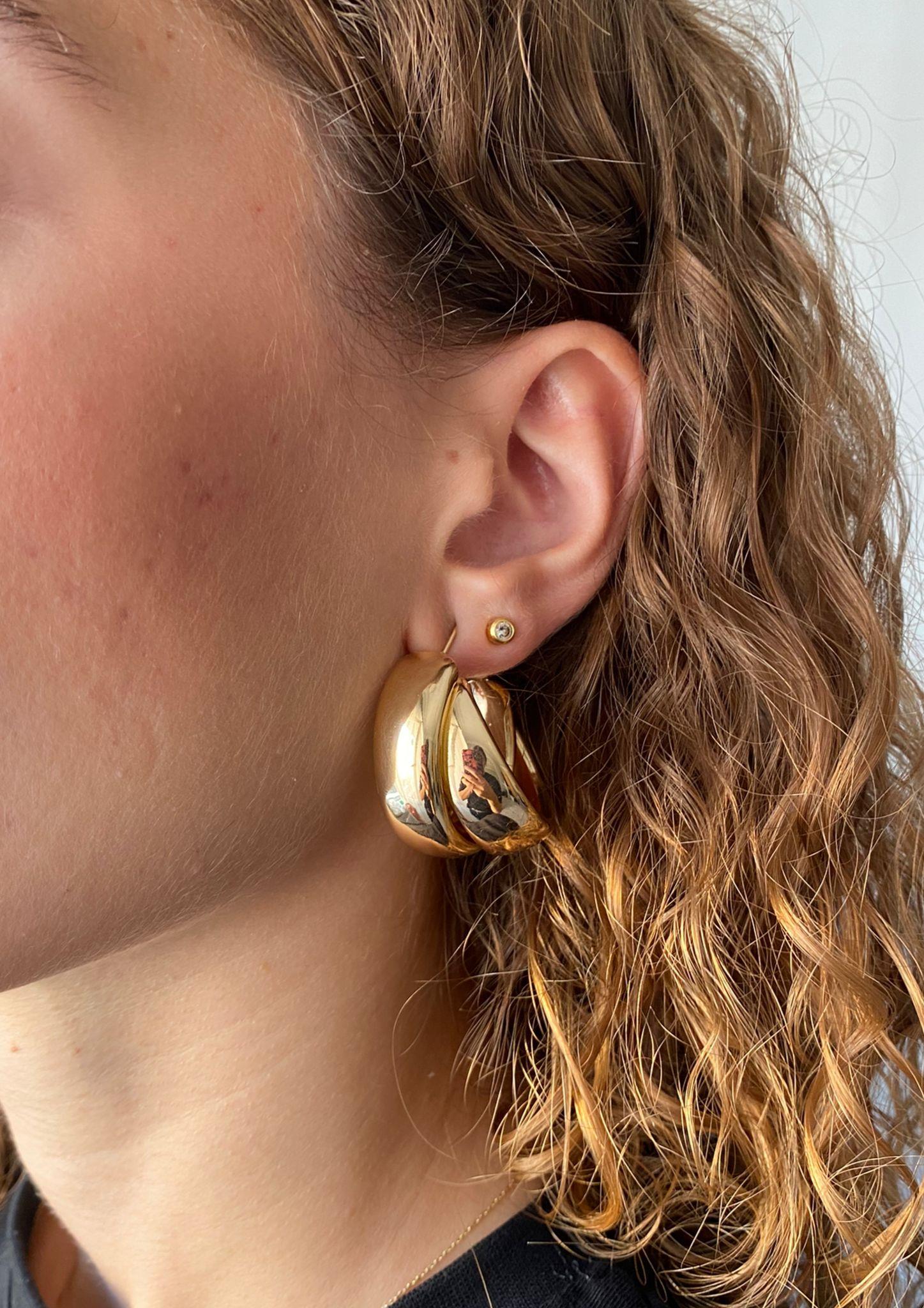 Çift Bombeli Basic Gold Halka Küpe