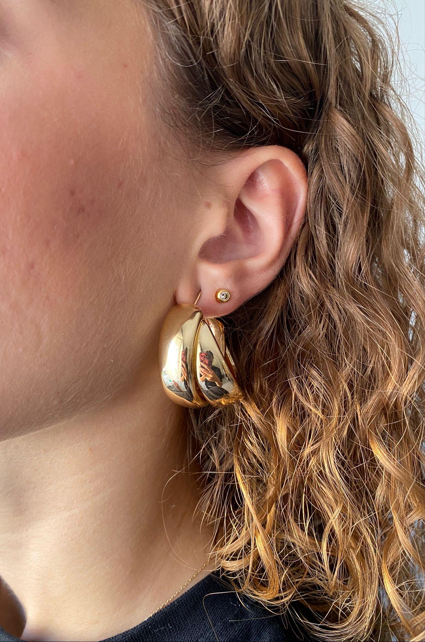 Çift Bombeli Basic Gold Halka Küpe