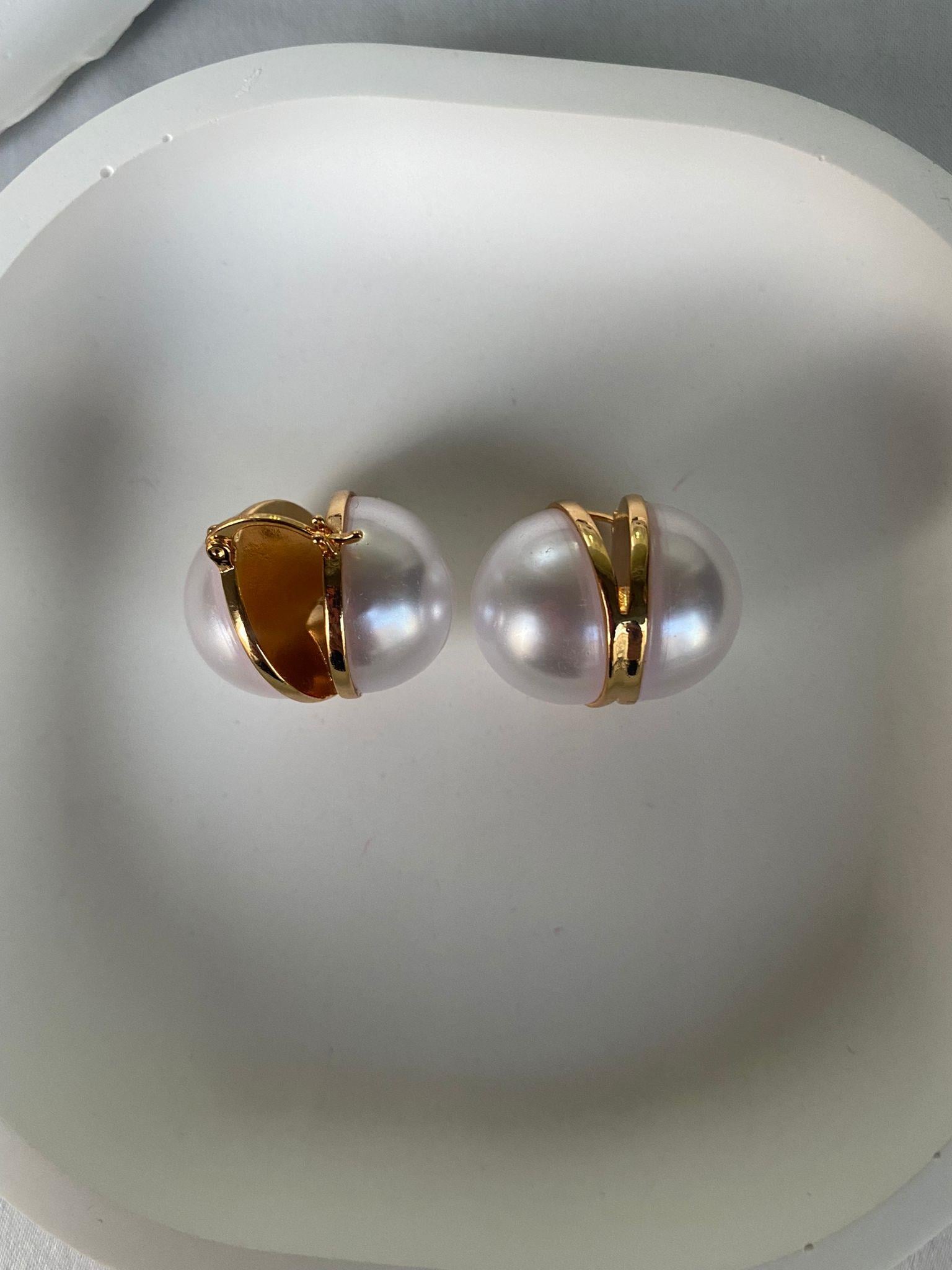 Çİft Taraflı Gold İncili Küpe